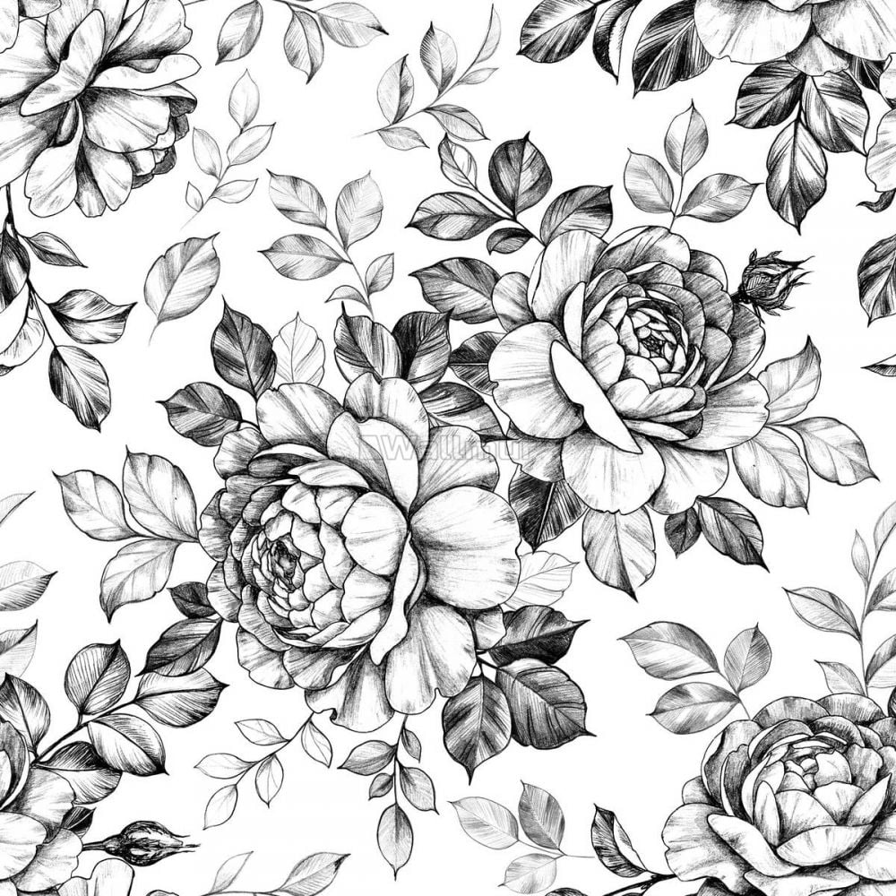 Black and White Flower Wallpaper Mural • Wallmur®
