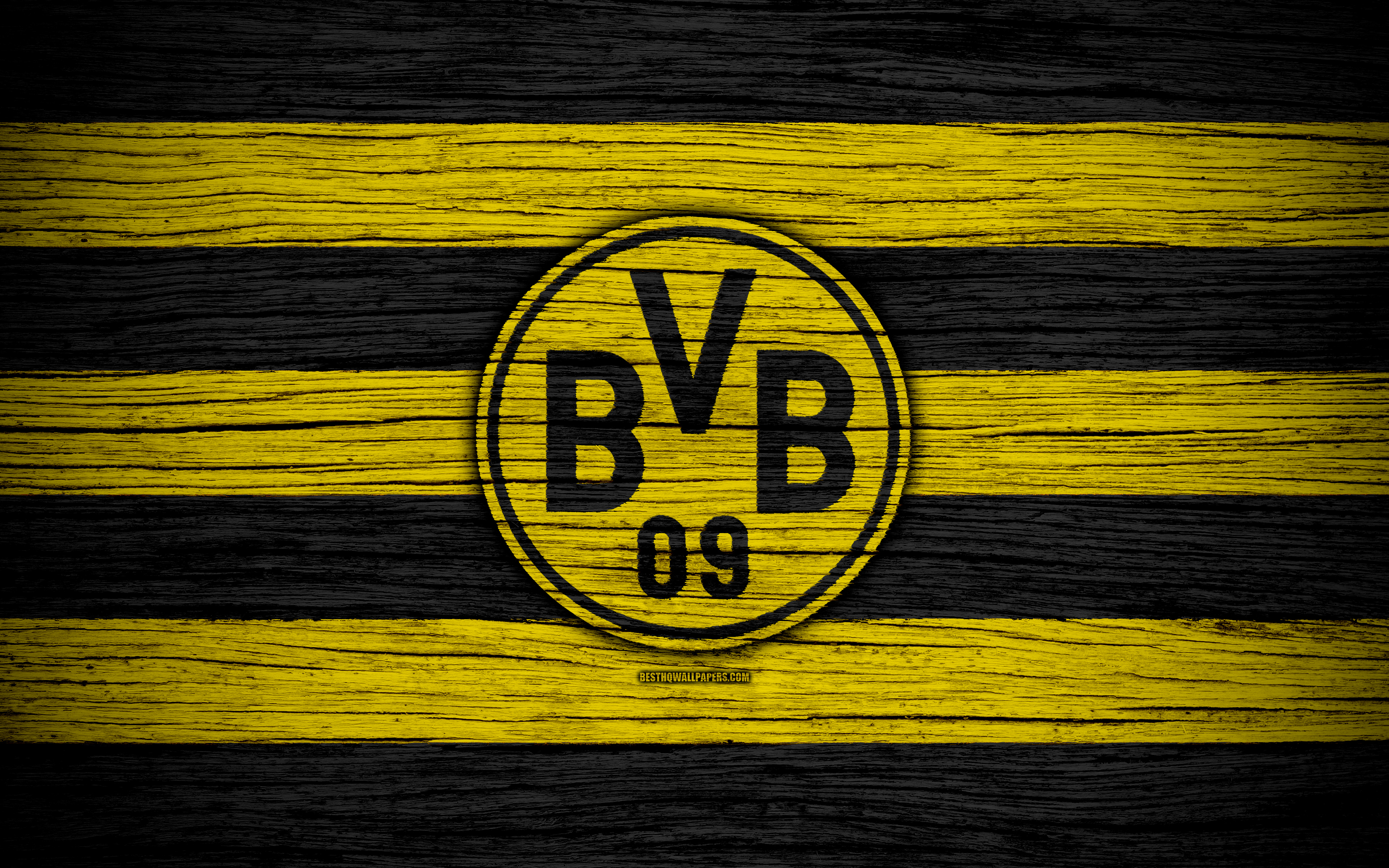Download wallpaper Borussia Dortmund, 4k, Bundesliga, BVB, logo, Germany, wooden texture, FC Borussia Dortmund, soccer, football, Borussia Dortmund FC for desktop with resolution 3840x2400. High Quality HD picture wallpaper