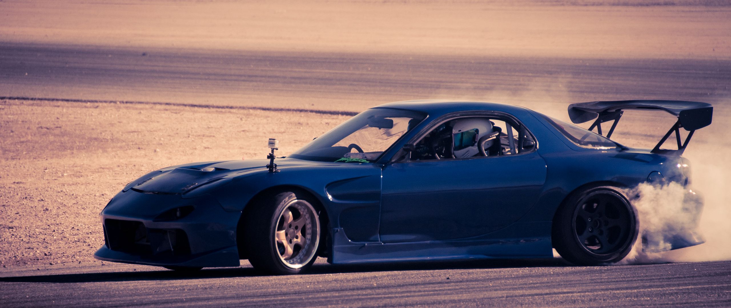 Download wallpaper 2560x1080 mazda, rx 7, blue, cars, speed dual wide 1080p HD background