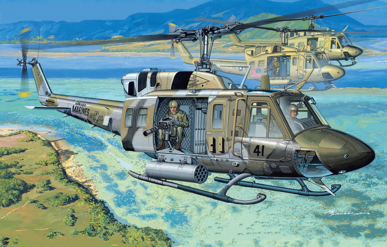 Wallpaper Helicopter, USA, Huey, USMC, Combat Helicopter, UH 1N Image For Desktop, Section авиация