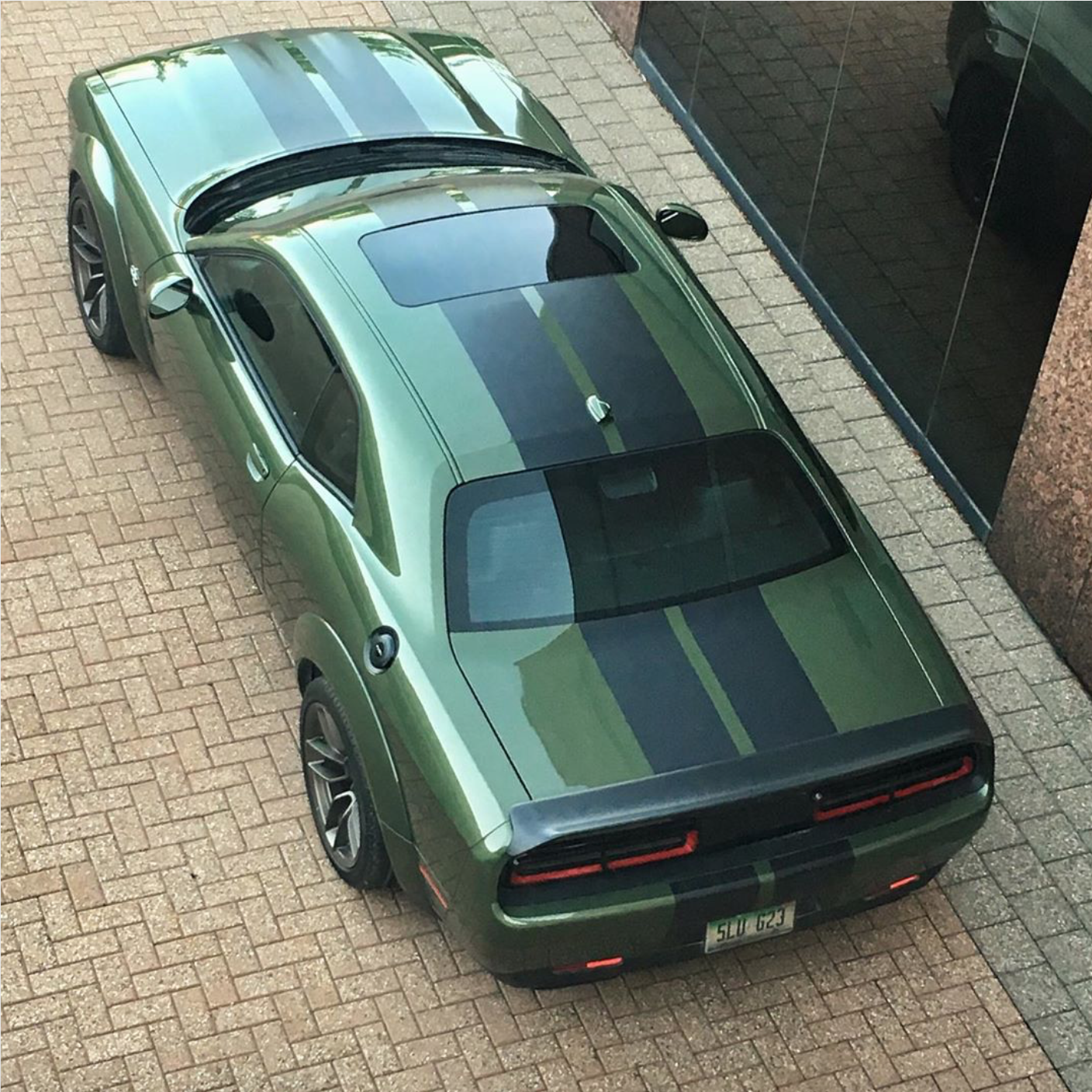Dodge Challenger SRT Hellcat in F8 Green with Dual Carbon Fiber stripes. Dodge challenger srt, Dodge challenger, Dodge challenger hellcat