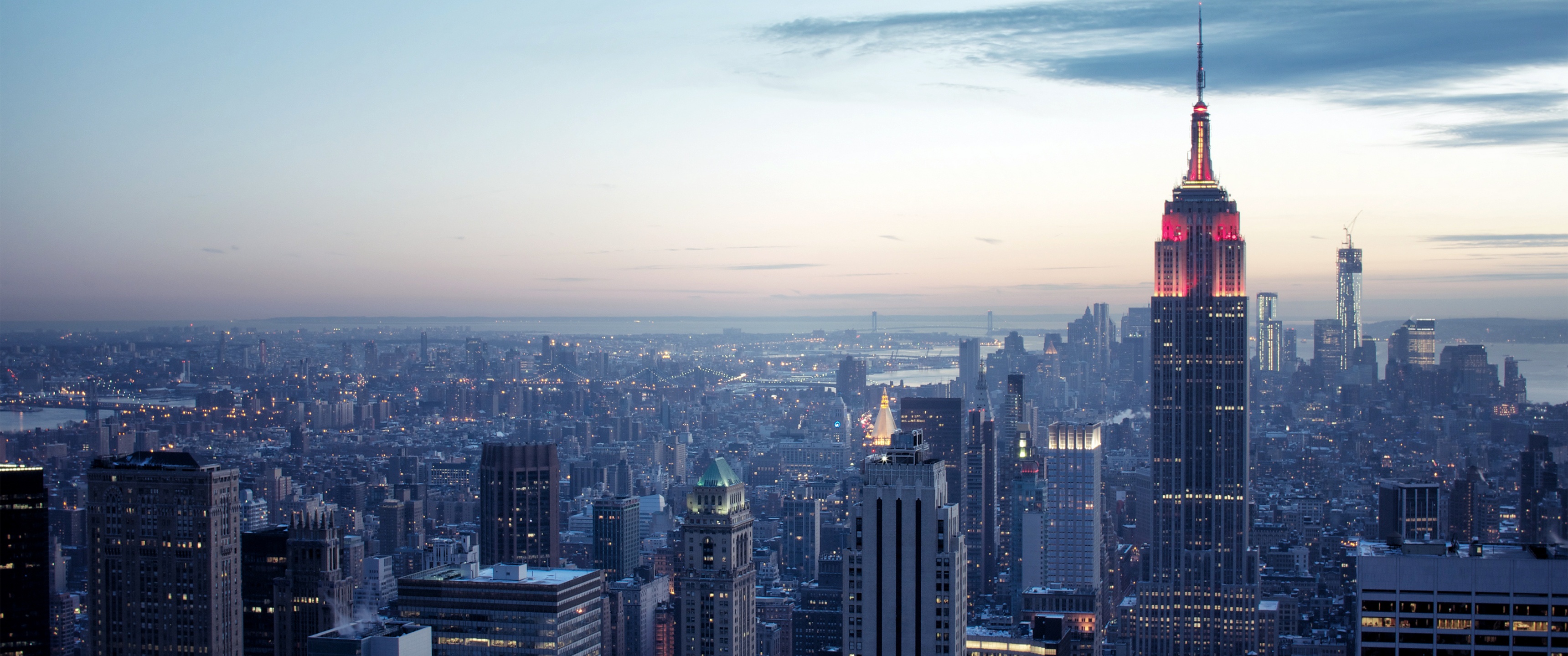 New York City Wallpaper 4K, Cityscape, City Skyline, Sunset, Dusk, World