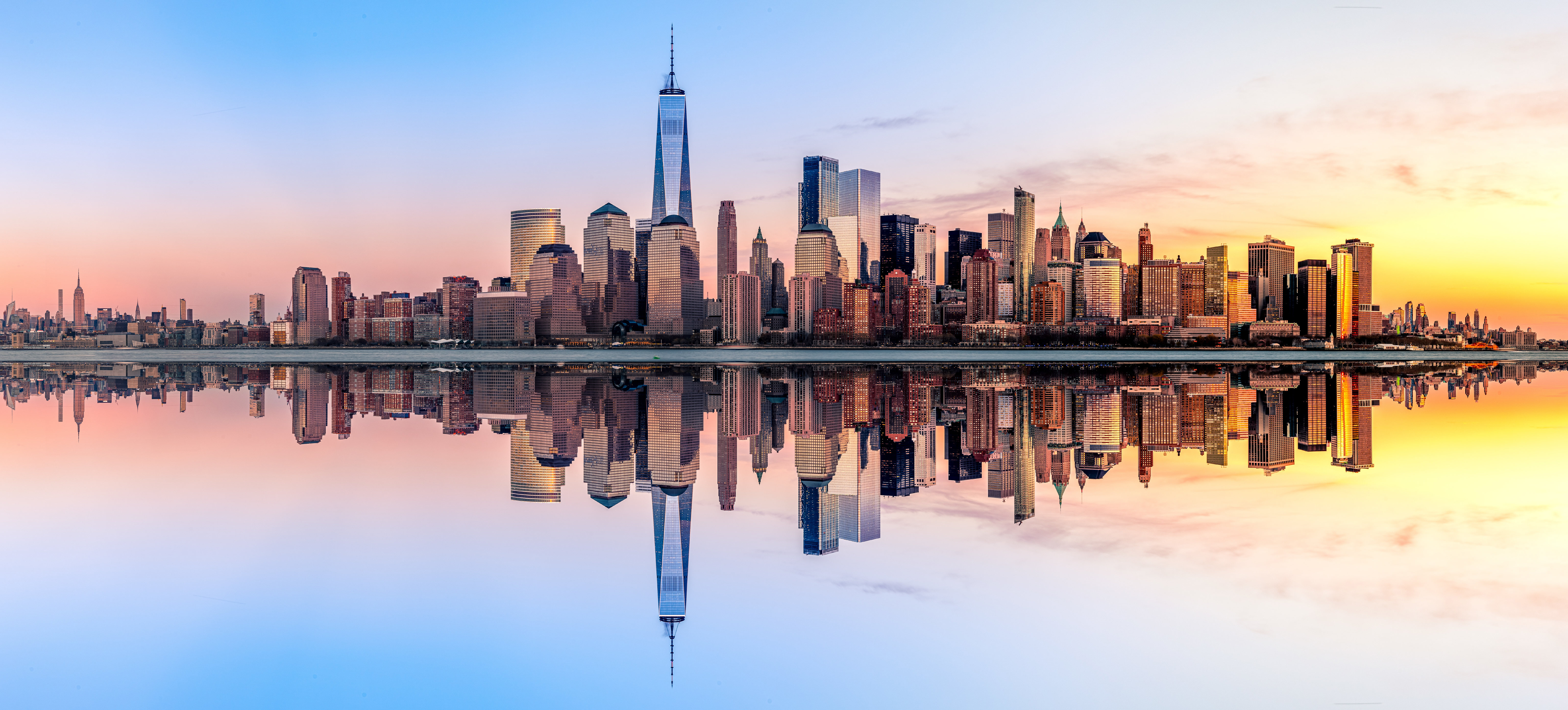 New York City Wallpaper 4K, Skyline, Panorama, Sunset, Skyscrapers, World