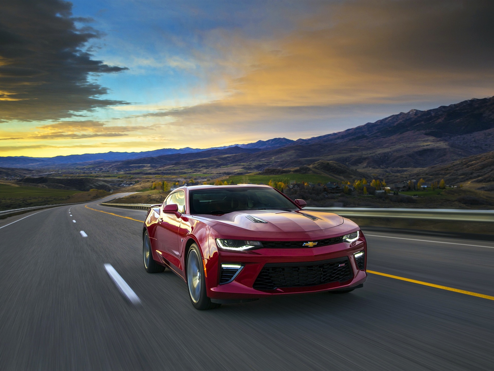 Wallpaper Chevrolet Camaro red supercar, speed, road, sunrise 2560x1600 HD Picture, Image