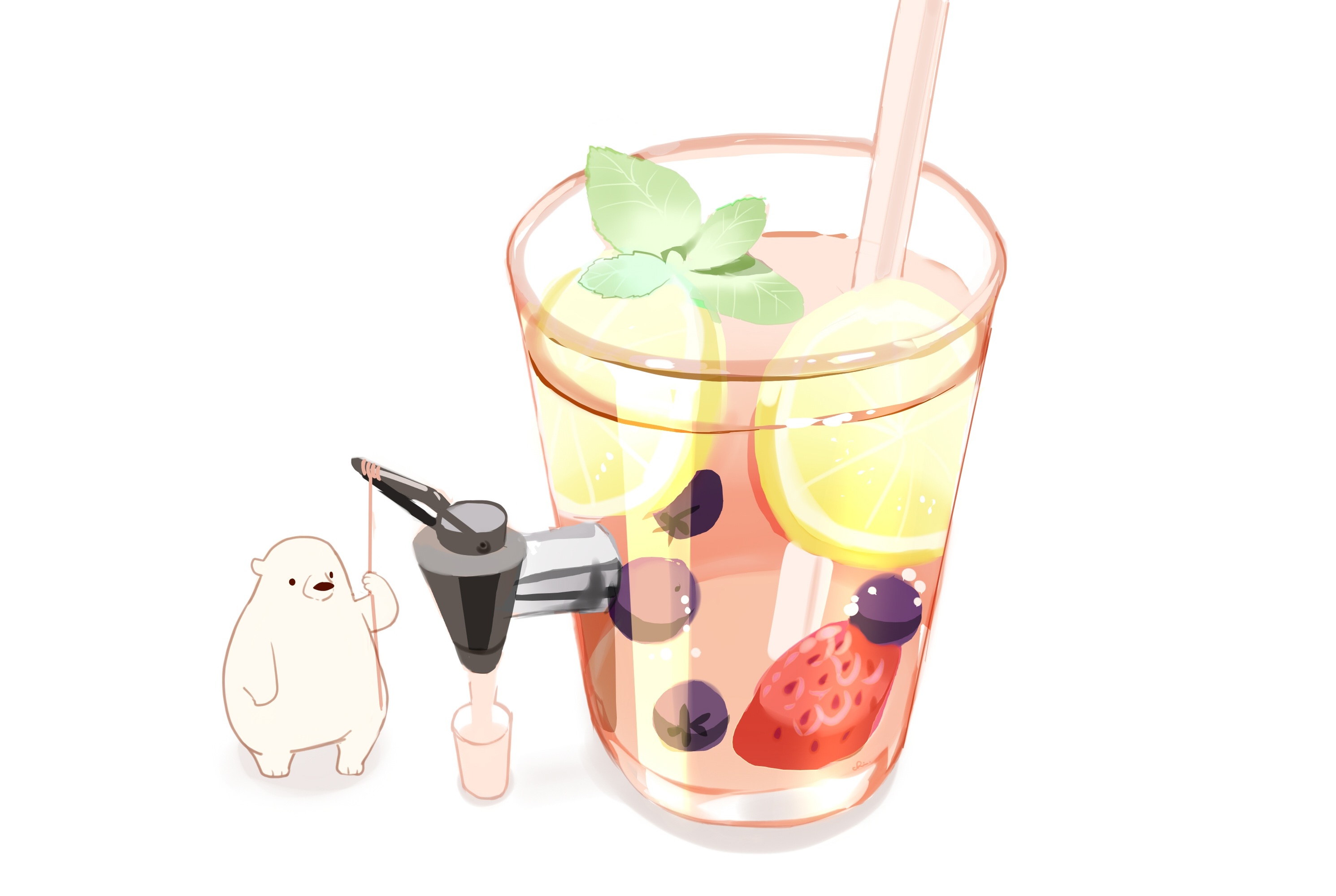 Wallpaper Anime Fruit Drink, Cute Polar Bear, Artwork:2980x2000
