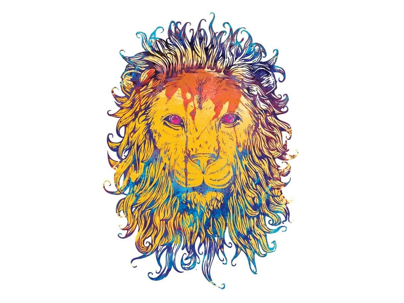 Download wallpaper 1400x1050 lion, drawing, colorful, king, king of beasts standard 4:3 HD background
