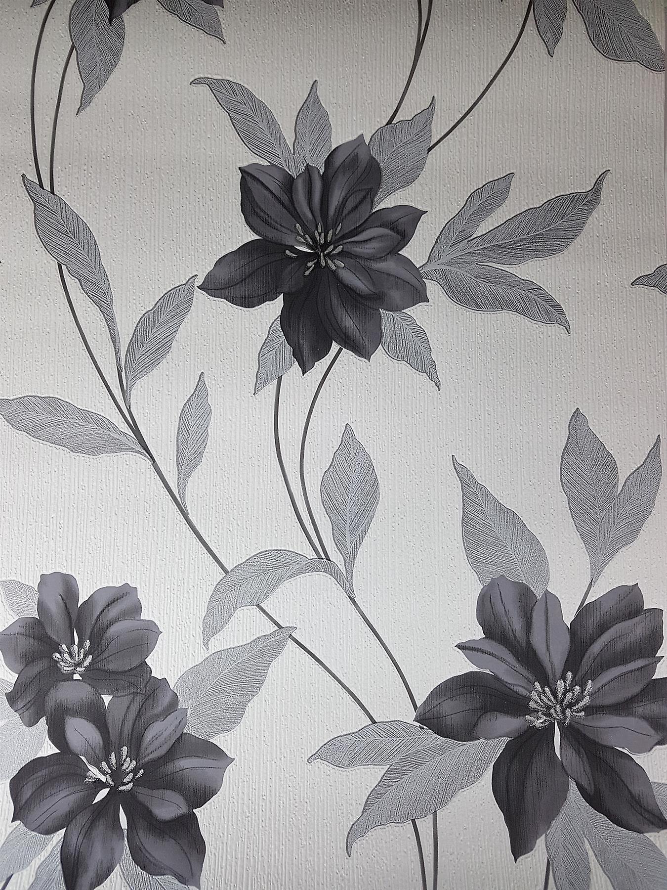 Spring Black Flower Glitter Wallpaper Floral Black White Grey Floral Wallpaper & Background Download