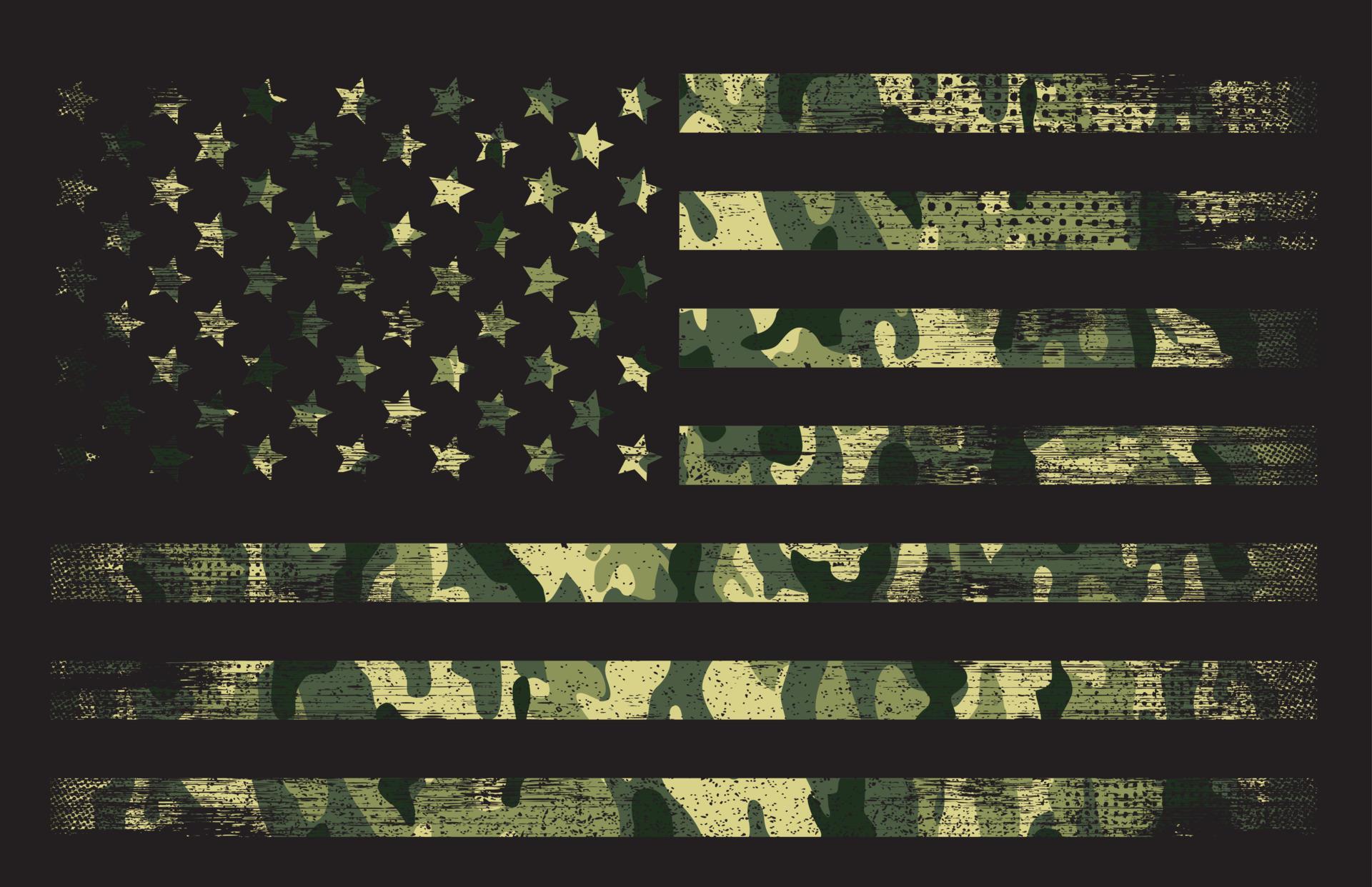 american flag with green camo background
