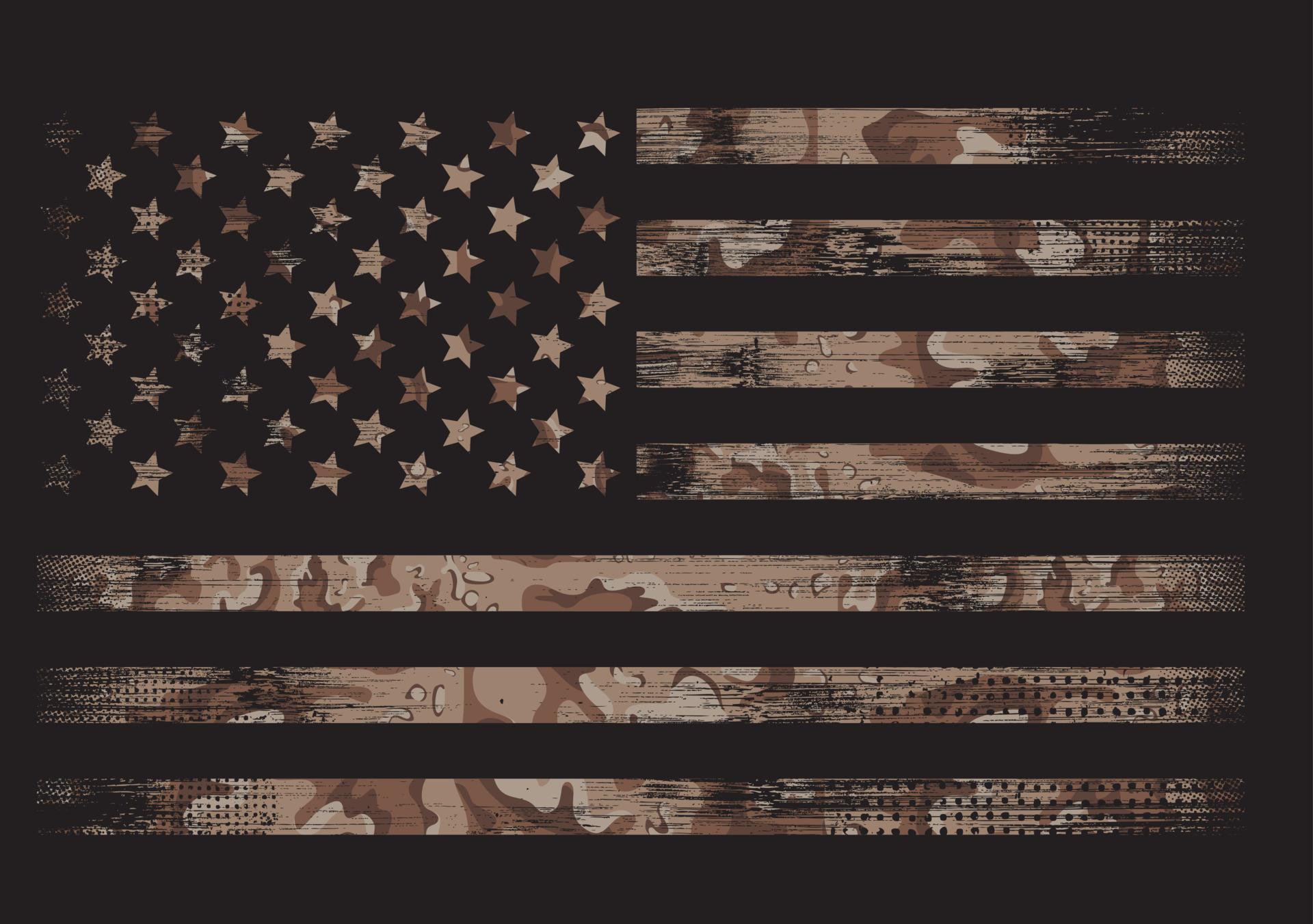 american flag with desert camo background