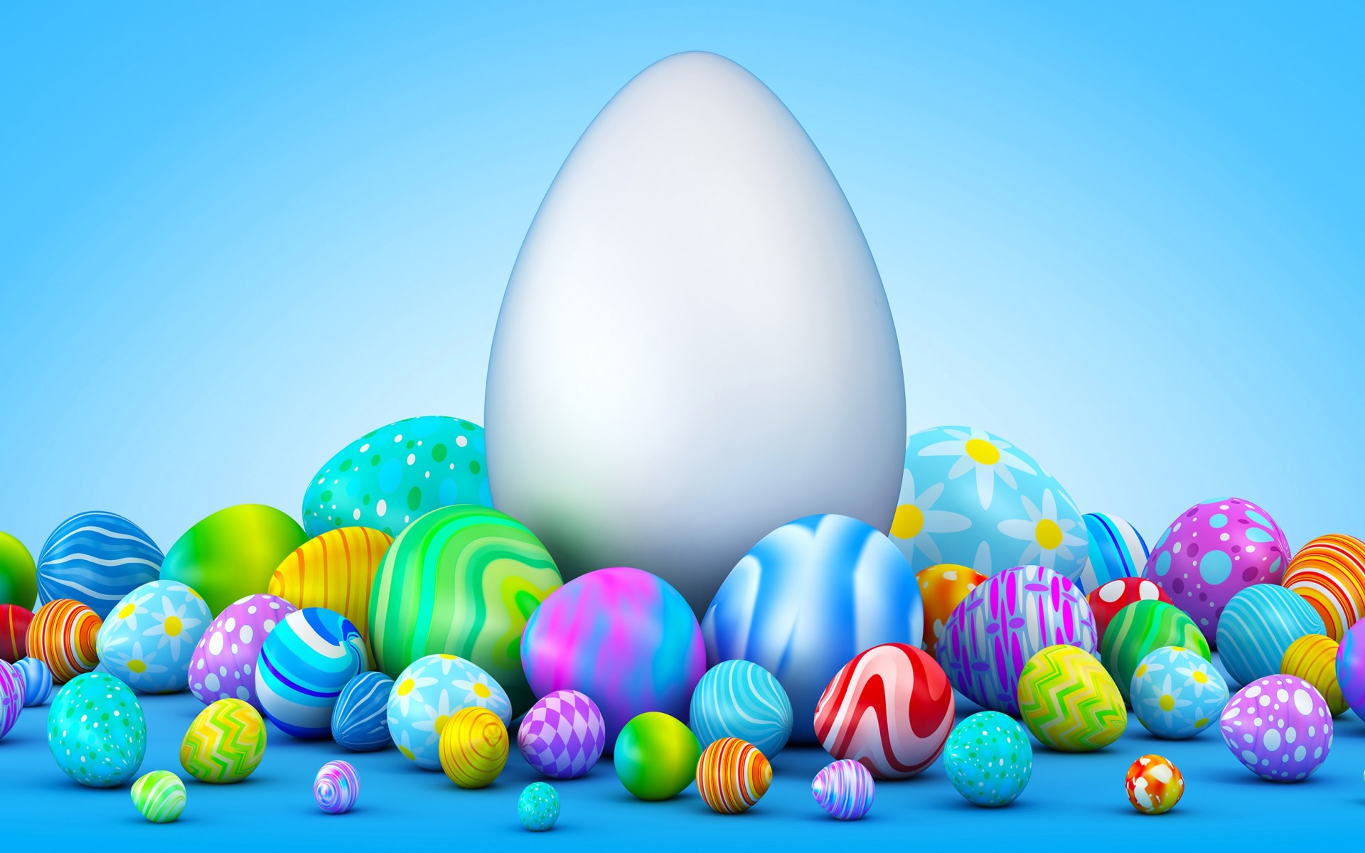 Download wallpaper Easter, blue background, 3D Easter eggs, decoration, art for desktop with resolution 1920x1200. High Quality HD picture wallpaper