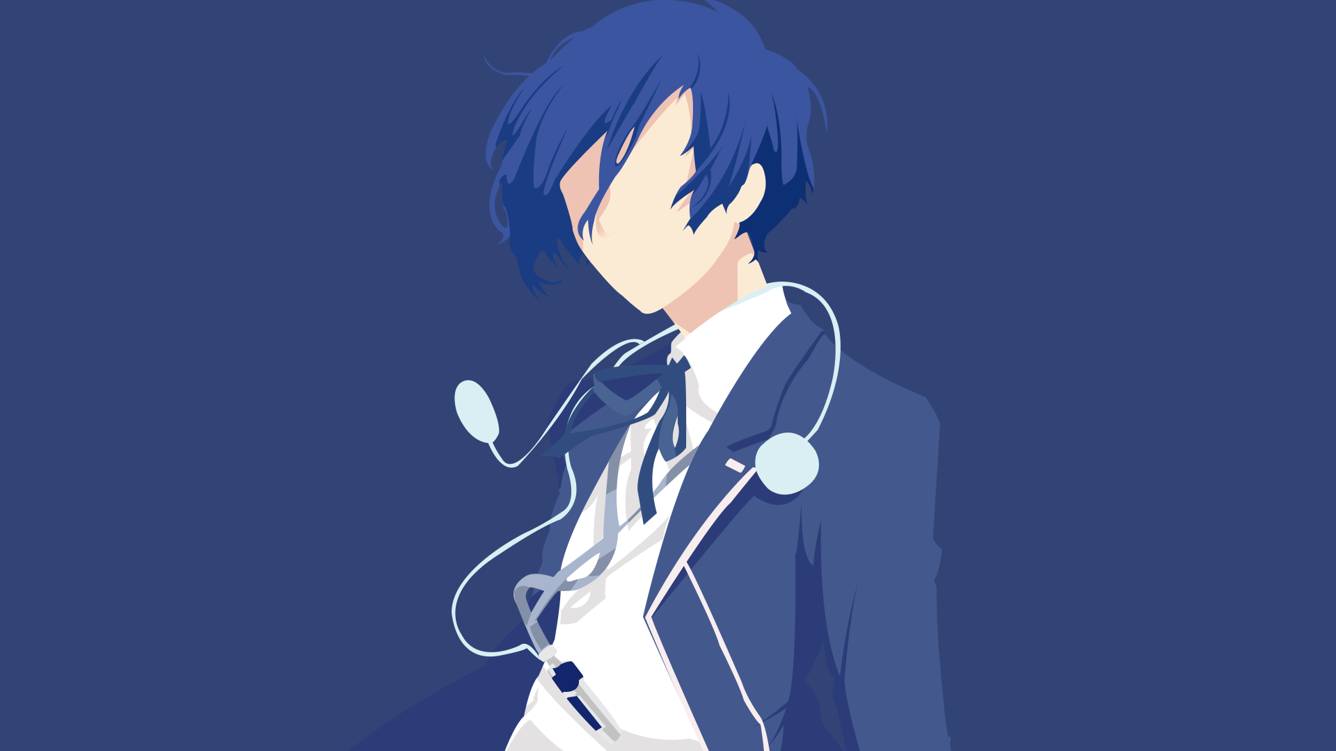 Persona 3 Yuuki Makoto Minimalism Anime Anime Boys Blue Blue Hair Persona Series Wallpaper:1920x1080