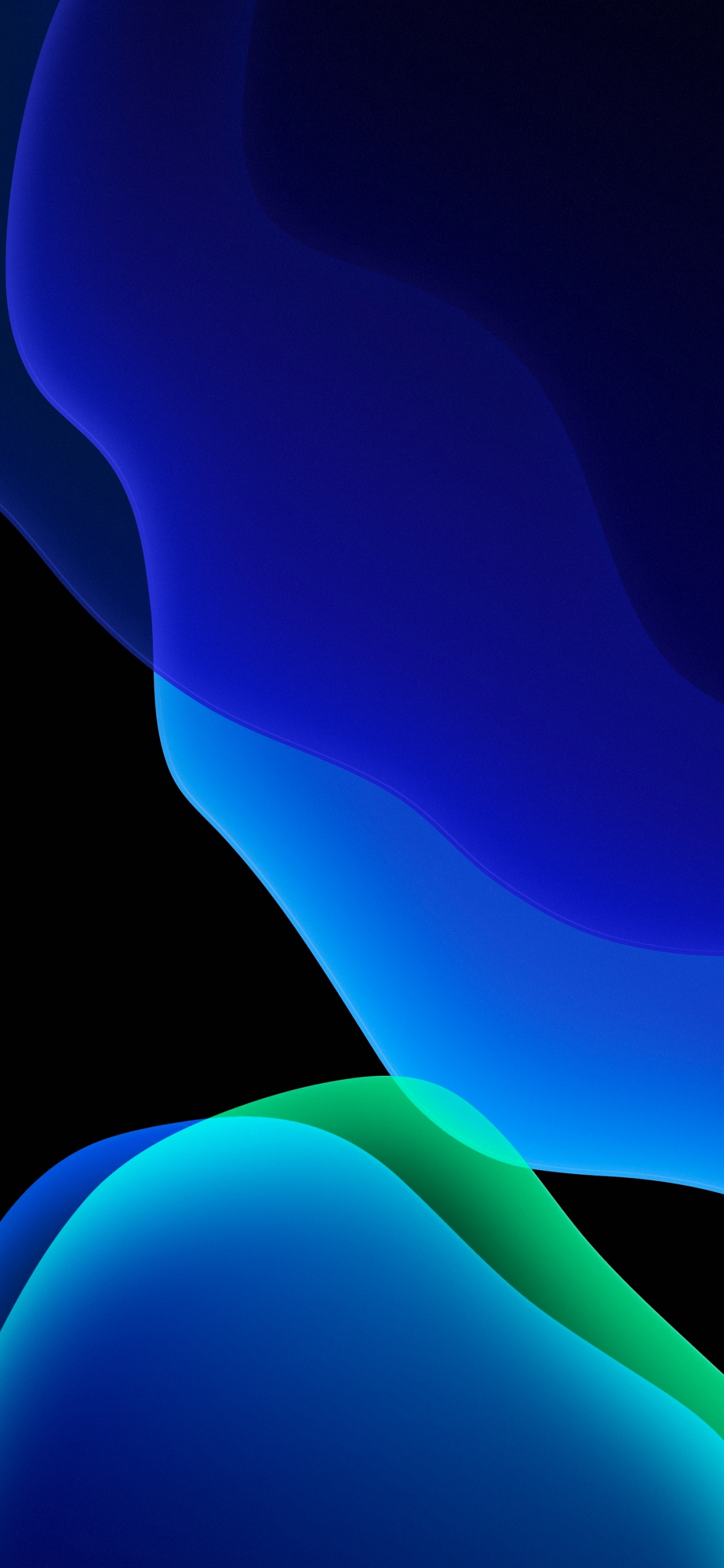 iOS 13 Wallpaper 4K, Stock, iPadOS, Blue, Black background, AMOLED, Abstract