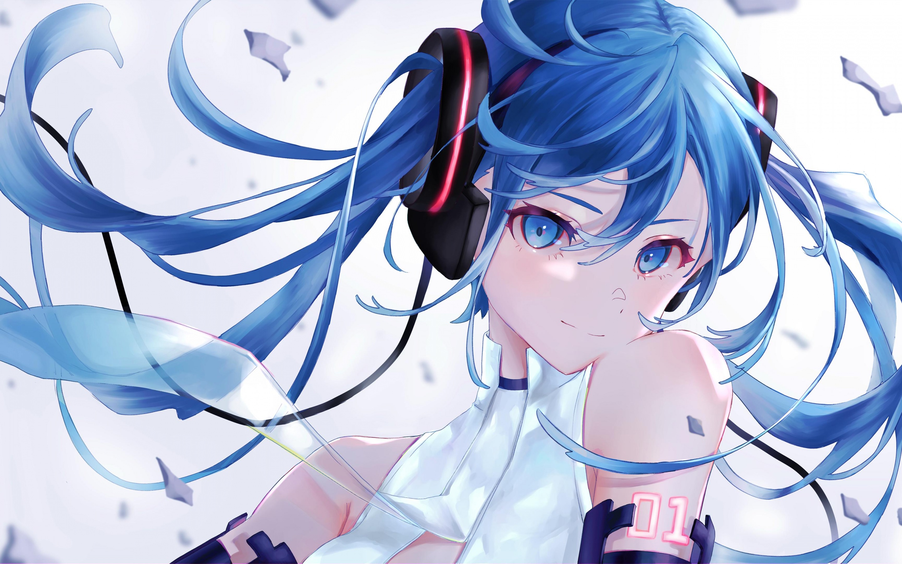 Hatsune Miku Wallpaper 4K, Anime girl, White background, Blue, Anime