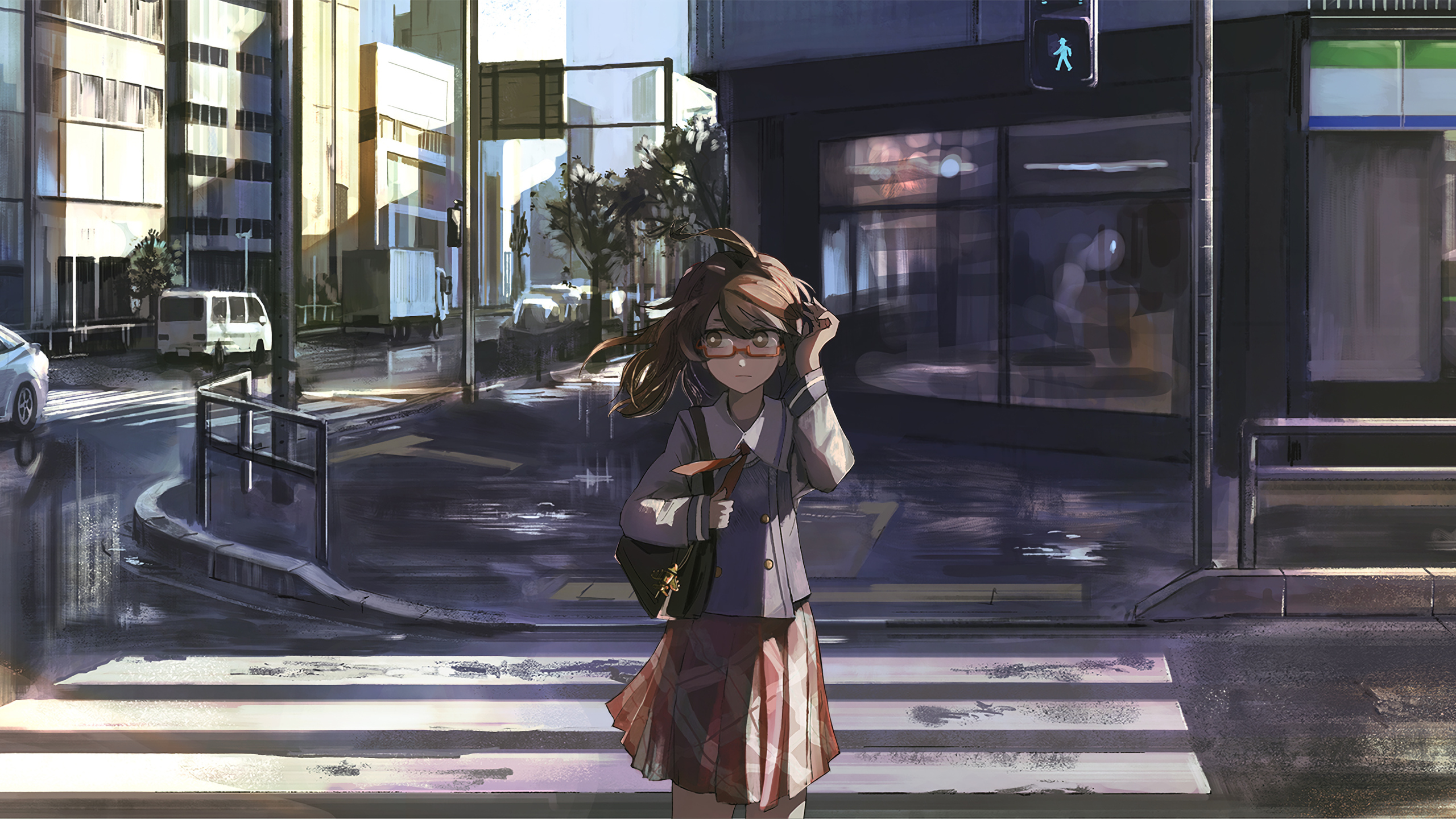 Anime Girl Crossing The Street 1440P Resolution HD 4k Wallpaper, Image, Background, Photo and Picture