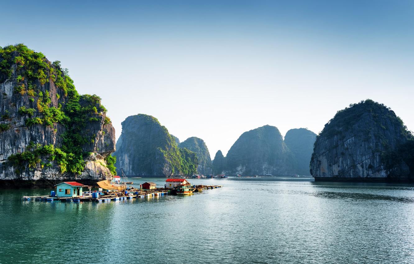 Wallpaper Nature, Pier, Lake, Rock, Tropics, Vietnam, Halong Bay image for desktop, section природа