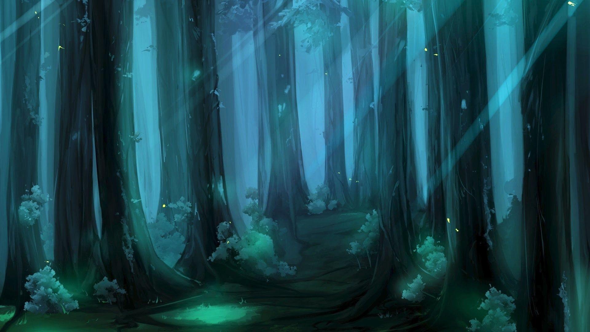 Anime Forest At Night Wallpaper
