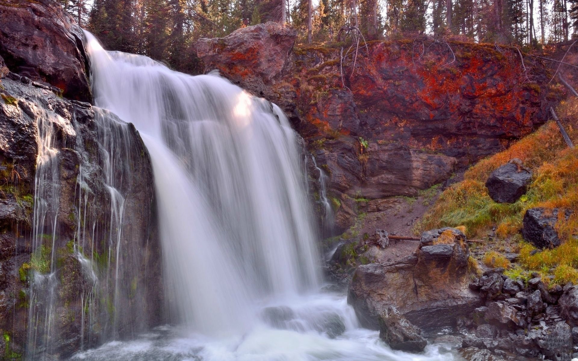 Rocky Mountain Waterfall HD Wallpaper