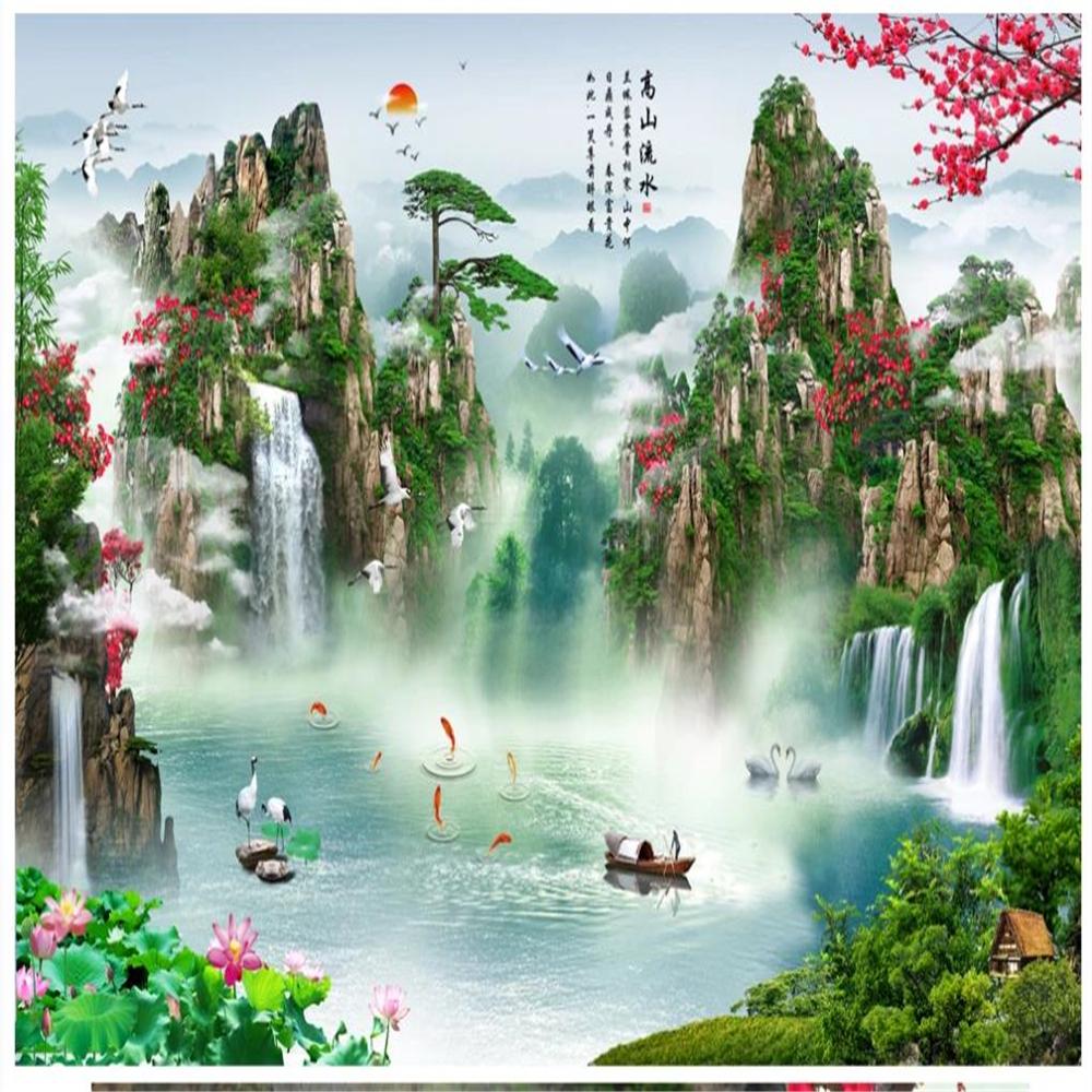 Wholesale And Retail Beautiful 3D Wallpaper Mountain Waterfall Wallpaper Background Wall Decoration Painting High Mountain Flowing Water From Chinamural $28.15