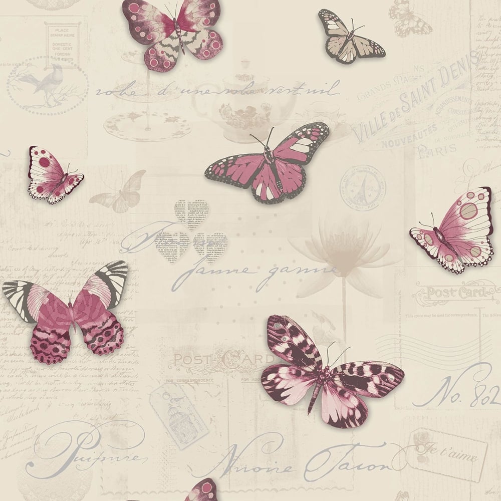 Holden Vintage Butterfly Pattern Wallpaper Glitter Motif Metallic Typography 12070 Beige. I Want Wallpaper
