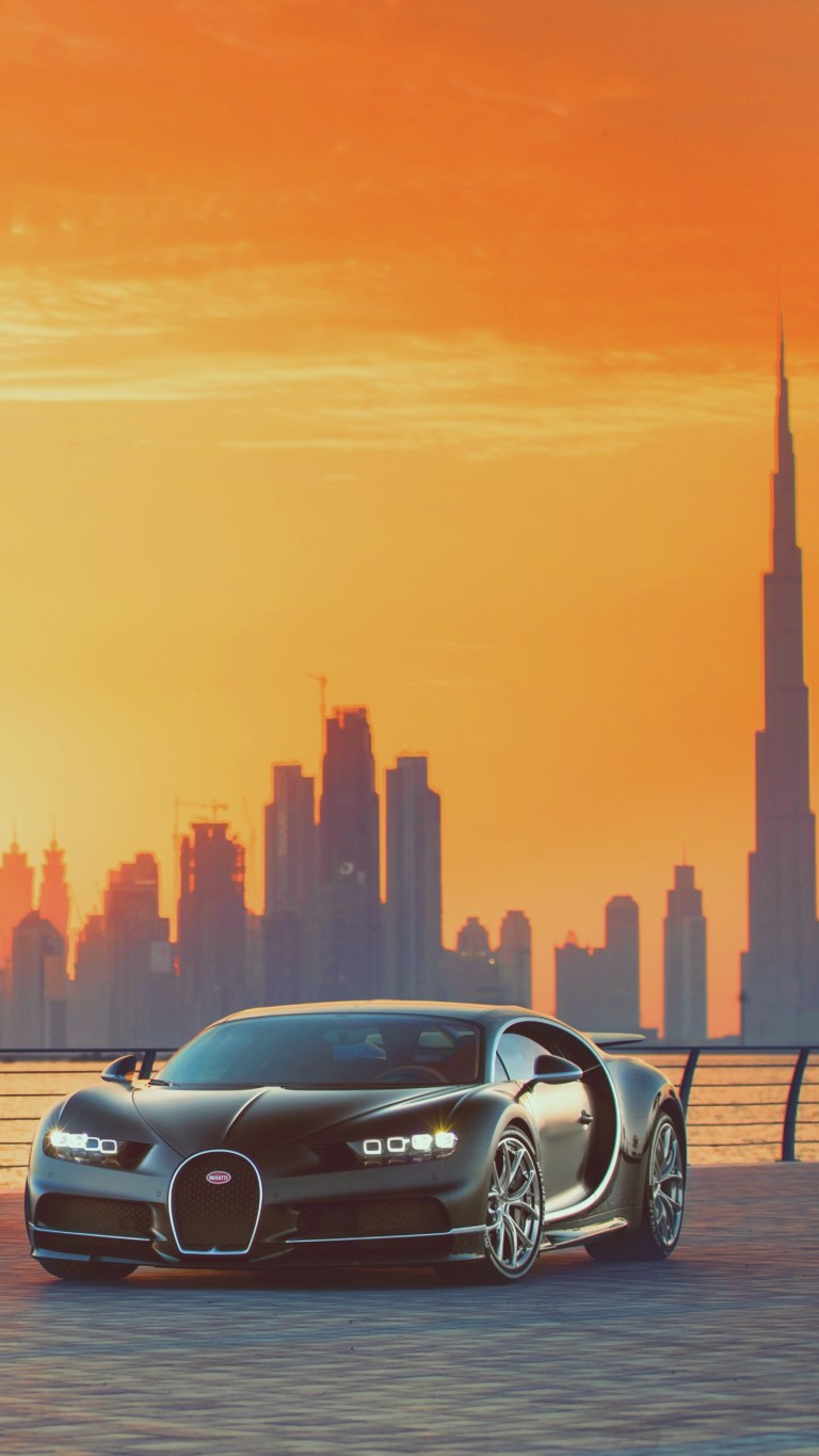 Bugatti Supercar Dubai Burj Khalifa 4K iPhone Wallpaper