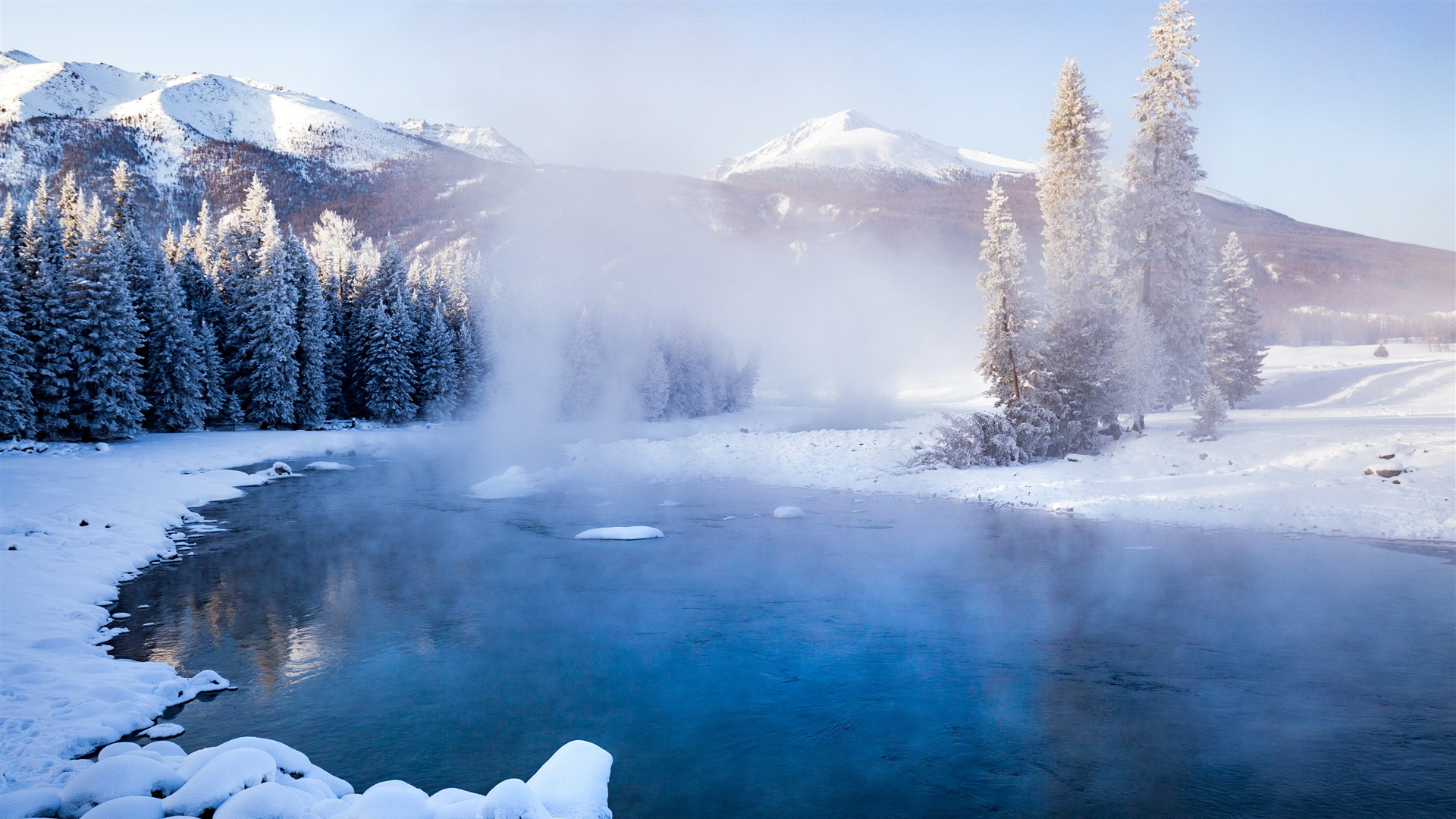 Winter Jungle River Snow Fog Landscape Wallpaper HD Wallpaper & Background Download
