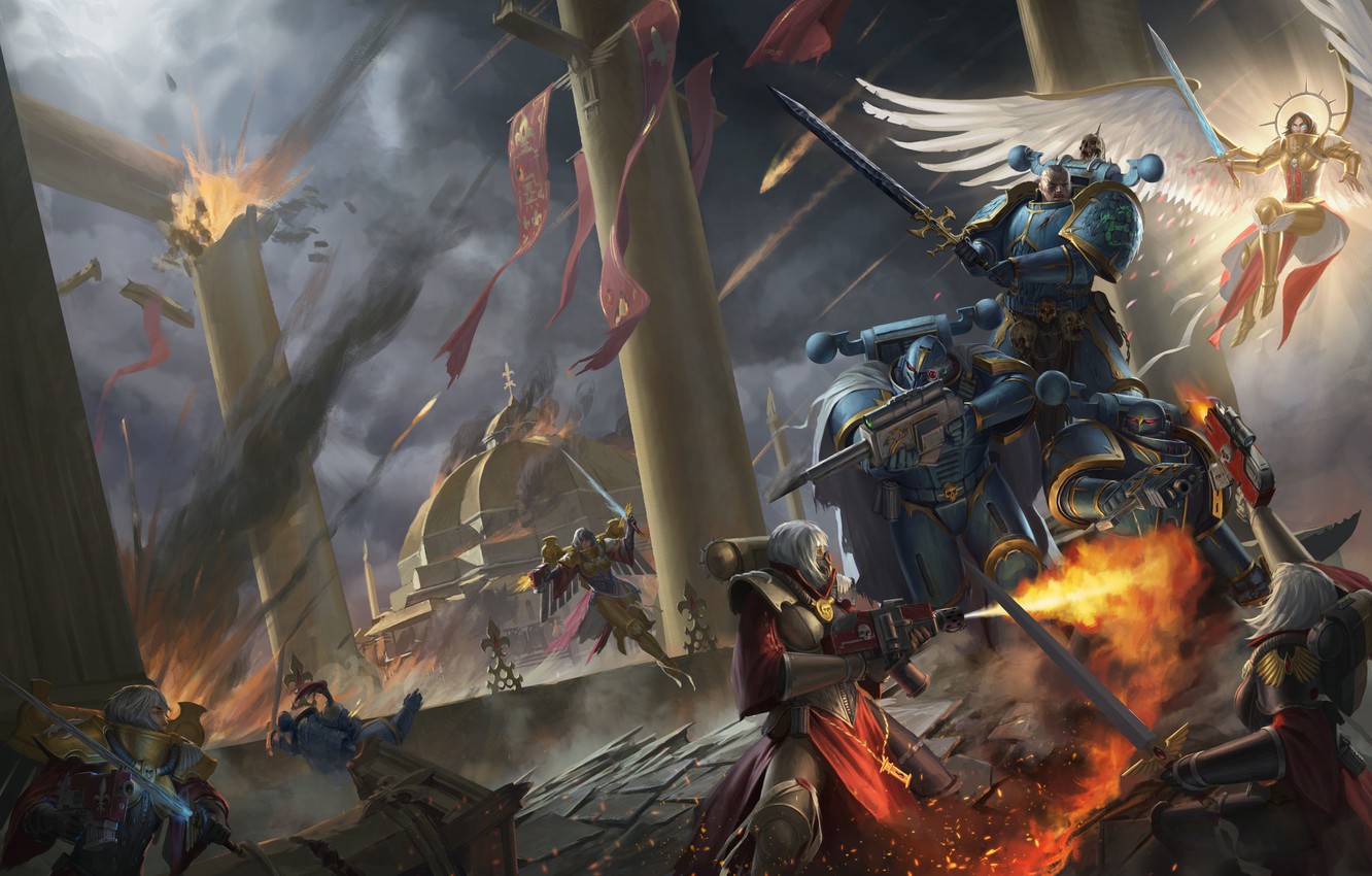 Wallpaper temple, battle, Adept Sororitas, Warhammer, Warhammer 40 000, Sister of Battle, traitors, Alpha Legion, chaos space marines, Celestine, sisters of battle, The alpha Legion image for desktop, section фантастика