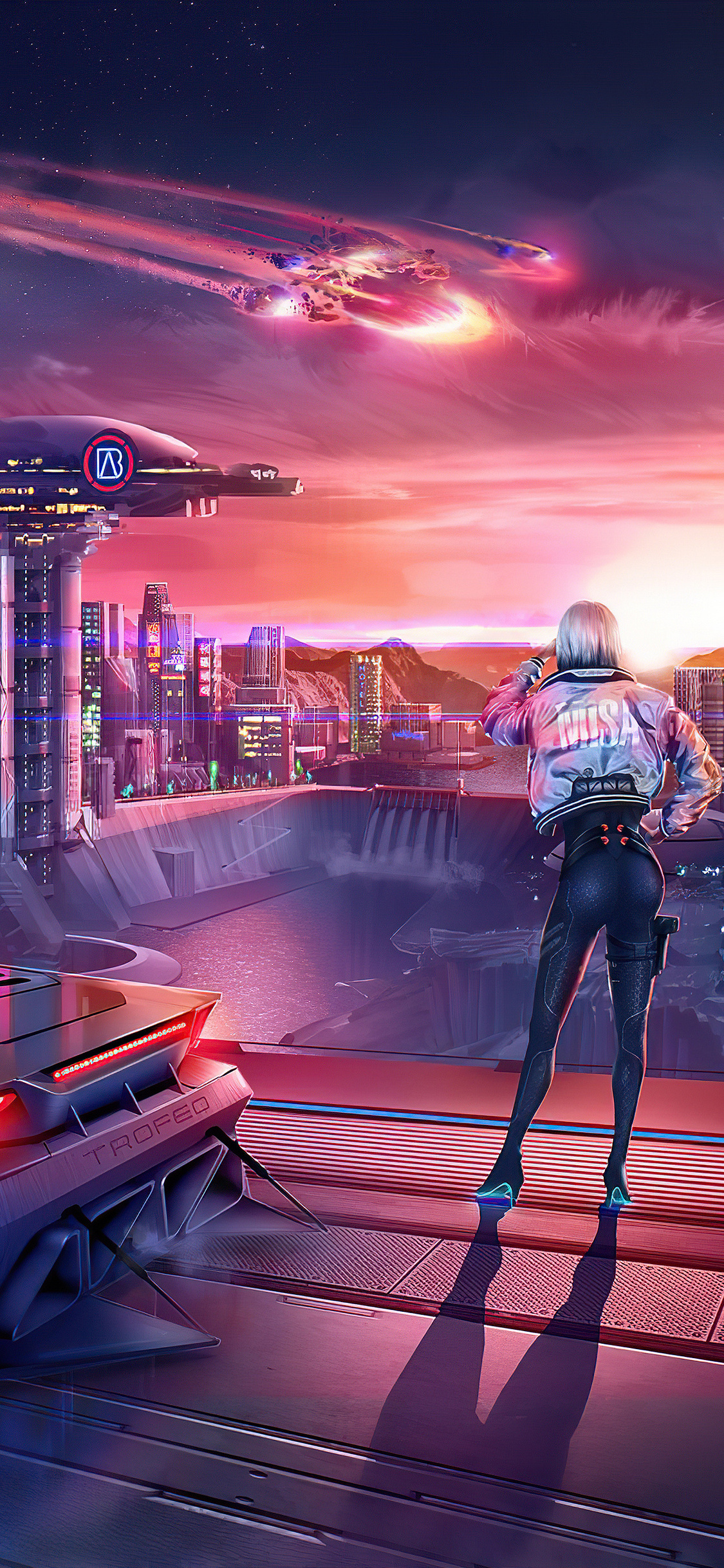 Download Girl On Road Cyberpunk iPhone X Wallpaper