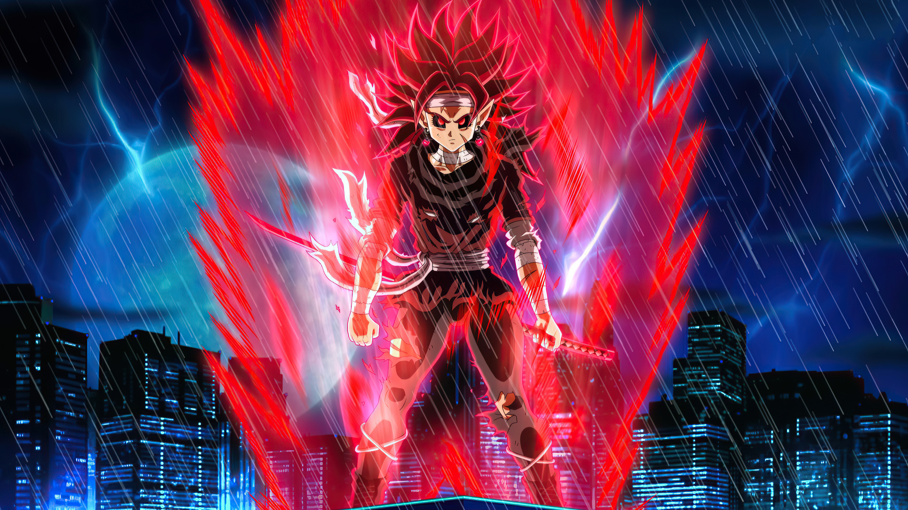 Saiyan Girl On Dark City 4k 2560x1080 Resolution HD 4k Wallpaper, Image, Background, Photo and Picture