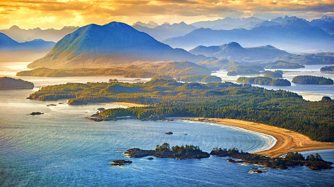 Free download Aerial shot of Tofino with Clayoquot Sound British Columbia [1366x768] for your Desktop, Mobile & Tablet. Explore Vancouver Island Wallpaper. Vancouver Wallpaper, Wallpaper Stores Vancouver, Wallpaper Vancouver