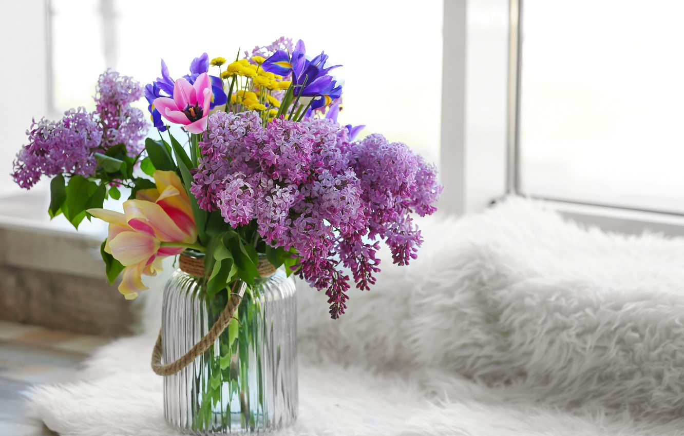 Wallpaper flowers, bouquet, vase, flowers, lilac, spring, spring, lilac image for desktop, section цветы