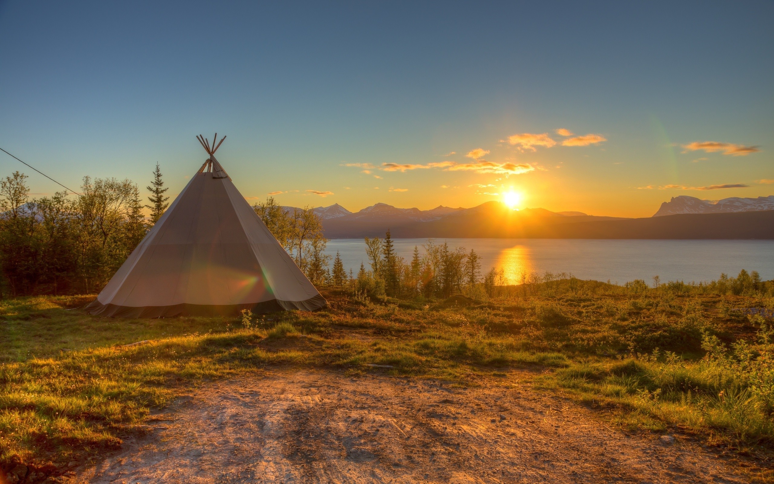 camping, Tipi, Sun, Lake Wallpaper HD / Desktop and Mobile Background