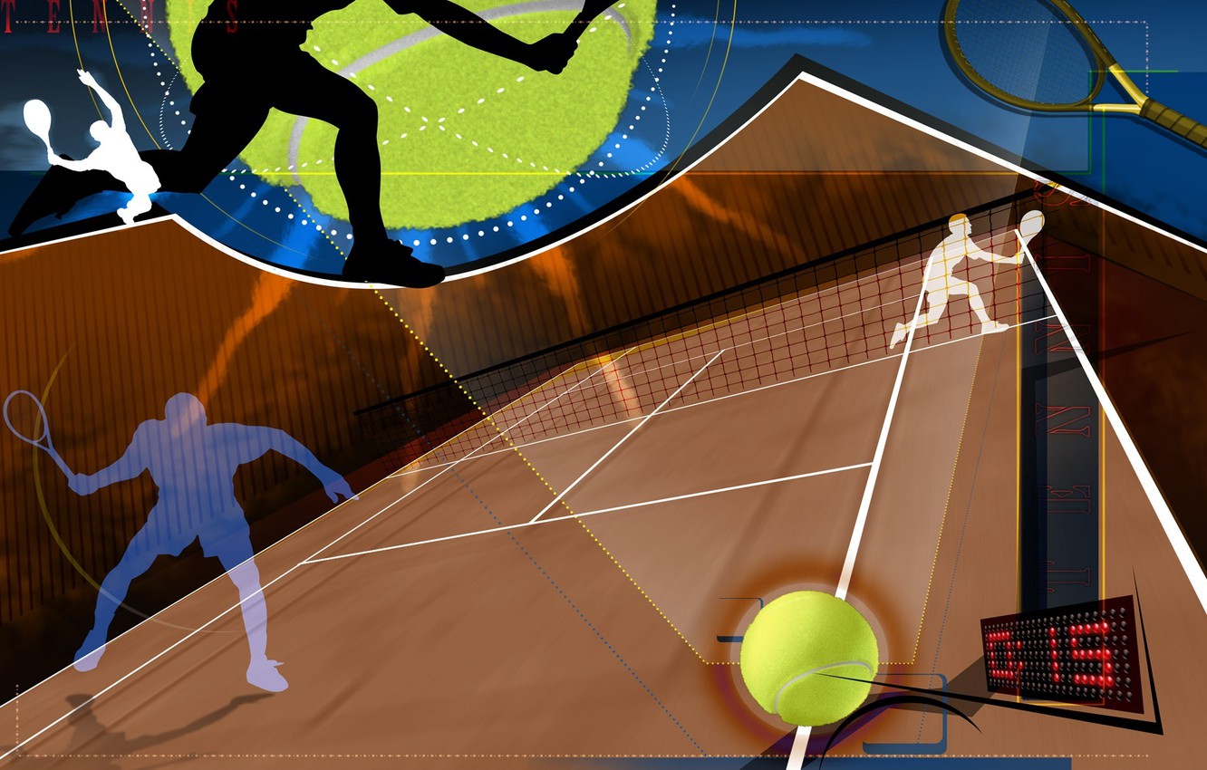 Wallpaper abstraction, mesh, collage, Wallpaper, the ball, vector, silhouette, racket, tennis, Tennis image for desktop, section спорт