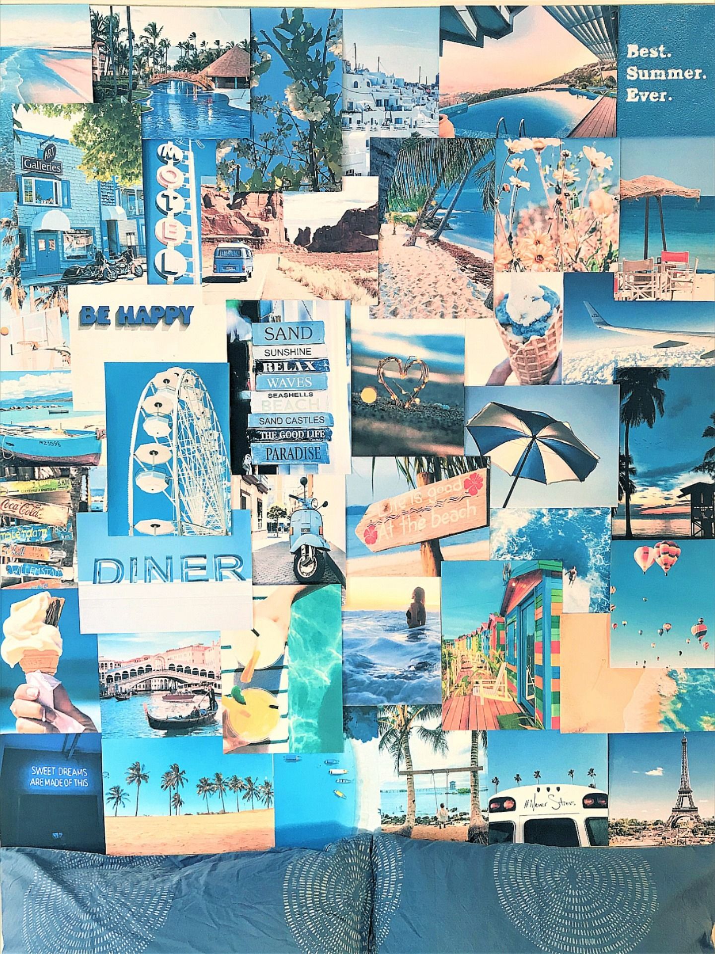 Blue Aesthetic Beach Large A4 Size Wall Collage Kit Retro. Wall collage, Blue aesthetic, Picture collage wall