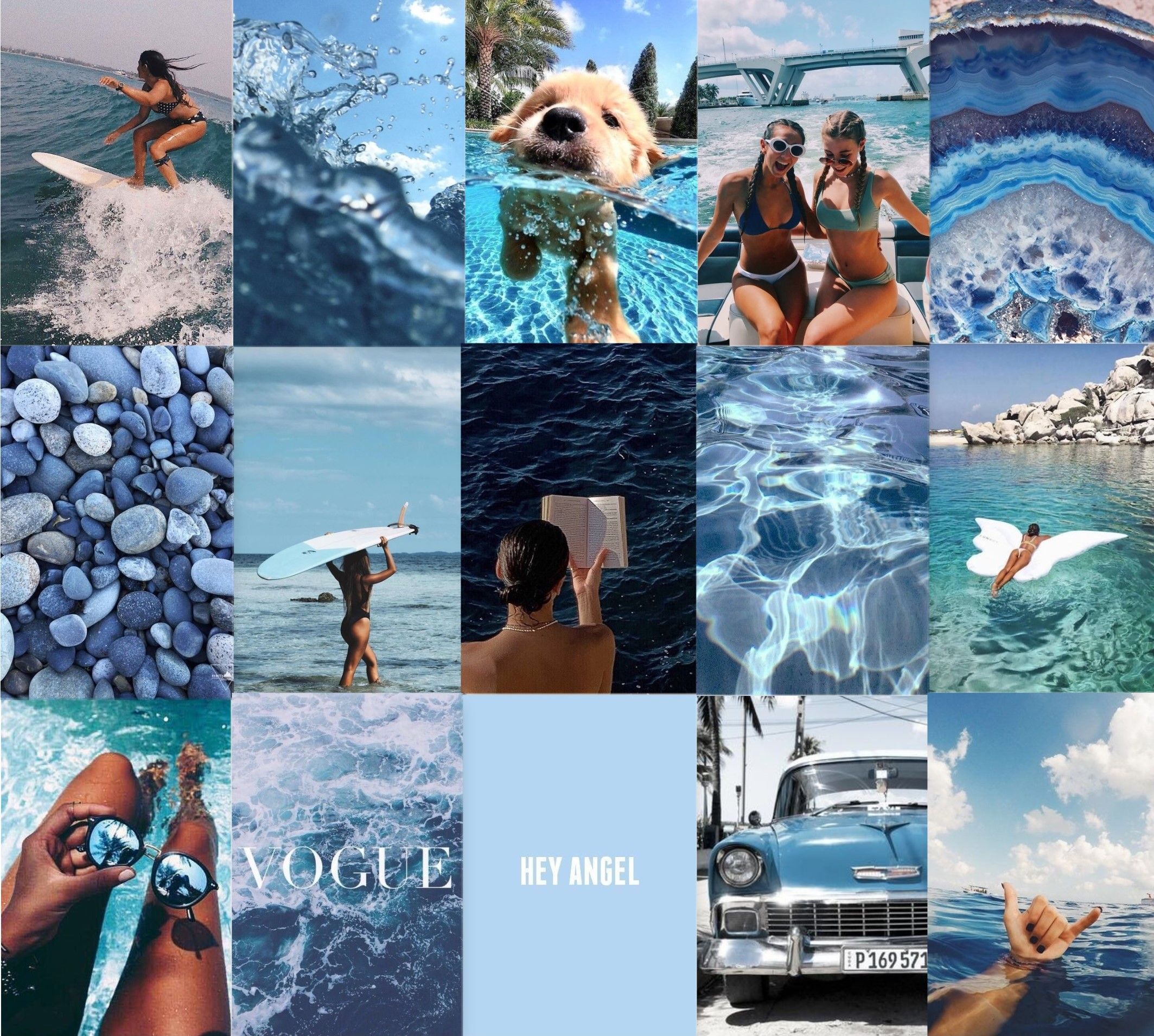 BLUE BEACH SUMMER 65 PIECE COLLAGE KIT. Beach Themed Wallpaper, Beach Vibe, Blue Beach