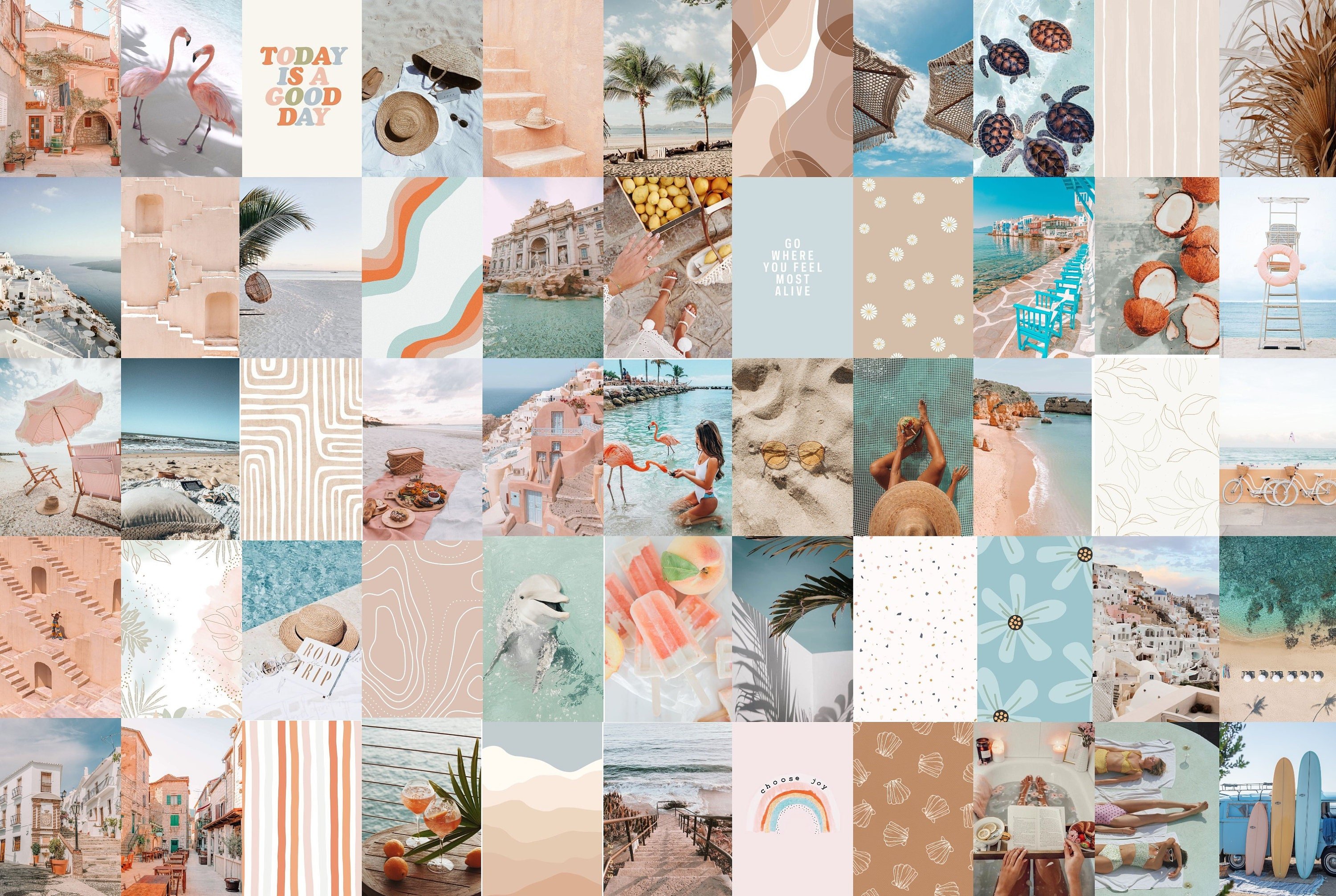 Photo Wall Collage Kit Peach Beach Aesthetic set of 70