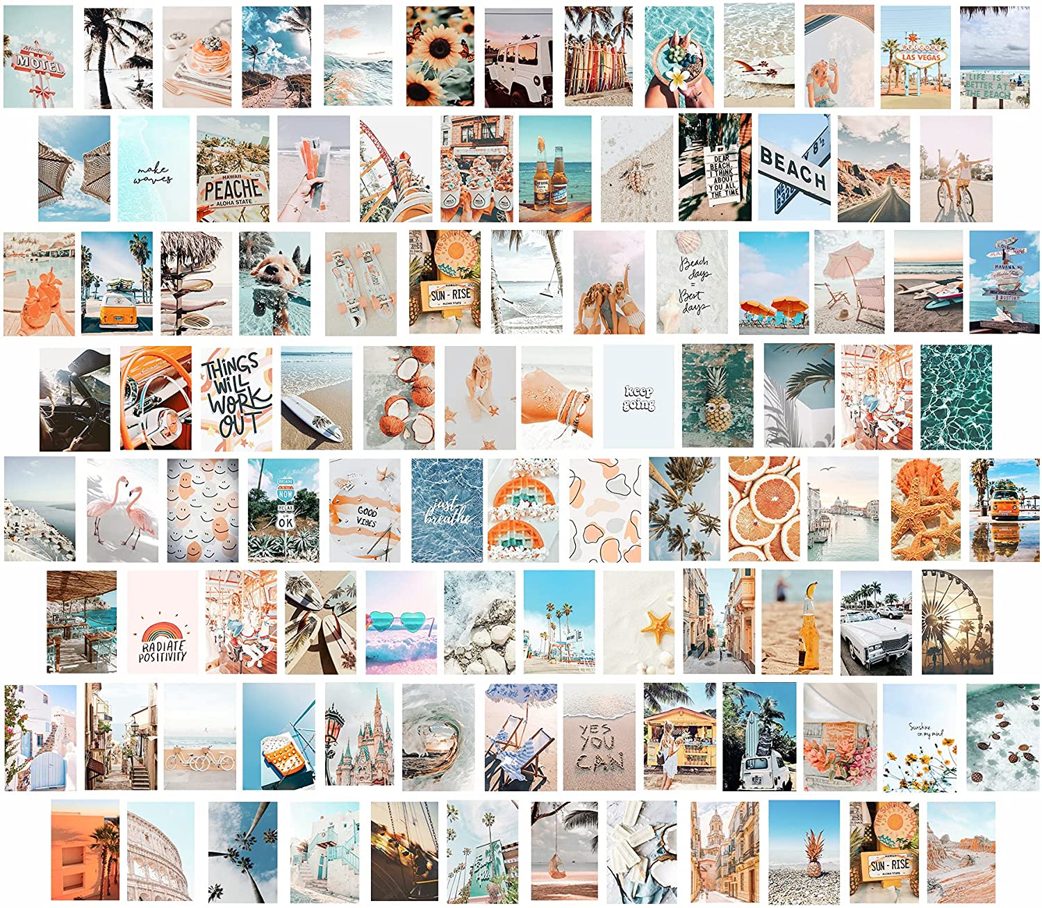 KOSKIMER 100PCS Blue Wall Collage Kit Aesthetic Picture, 100 Set 4x6 Inch, Summer Beach Room Decor Aesthetic, Cute VSCO Posters for Teen Girls, Preppy Bedroom Decor, Vibey Photo Collage Kit for