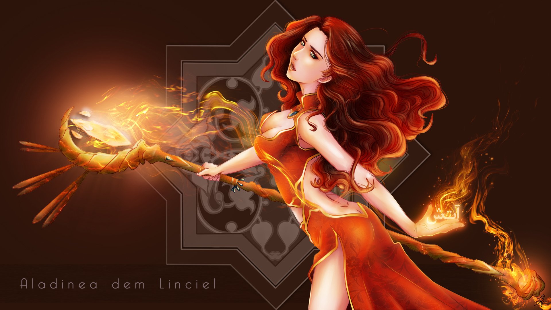 magic, Fire, Mage, Staff, Redhead, Girl, Fantasy, Girls Wallpaper HD / Desktop and Mobile Background