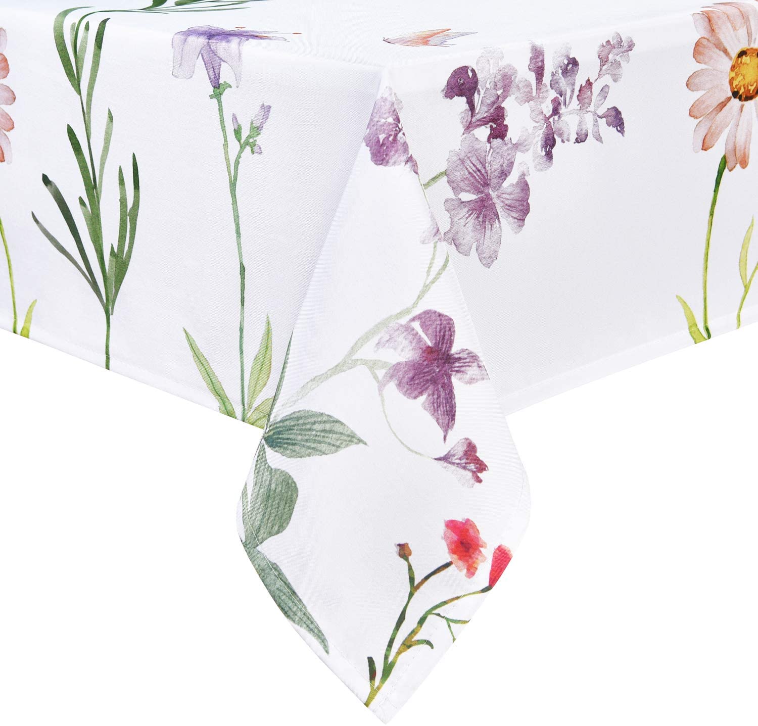 Sunm Boutique Watercolor Spring Flowers Tablecloth, 55 x 55 inch, Machine Washable Waterproof Table Cover for Easter Decor, Dining, Holiday, Parties, Home & Kitchen