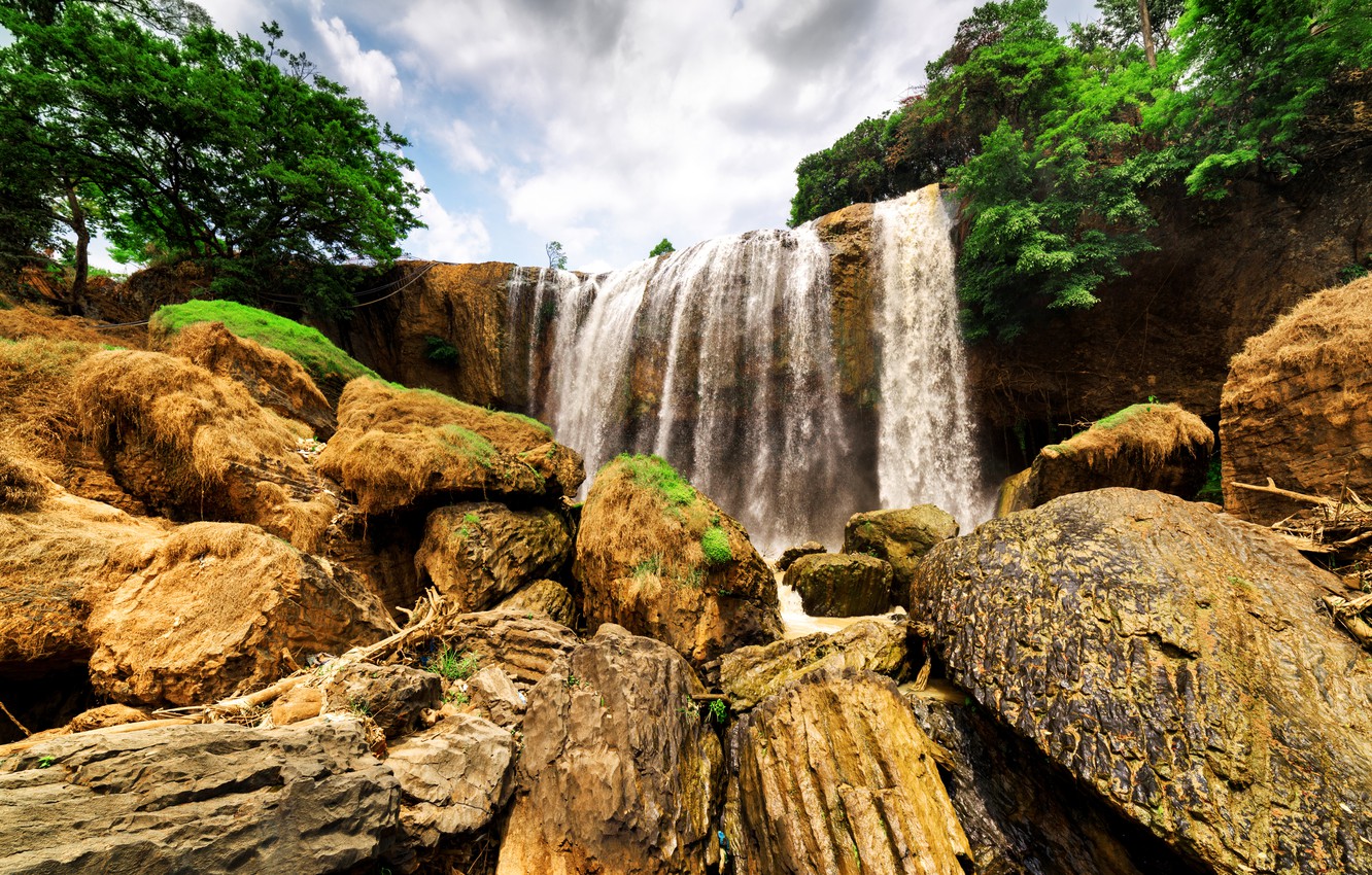 Wallpaper trees, rock, Park, stones, waterfall, moss, Vietnam, Dalat image for desktop, section природа