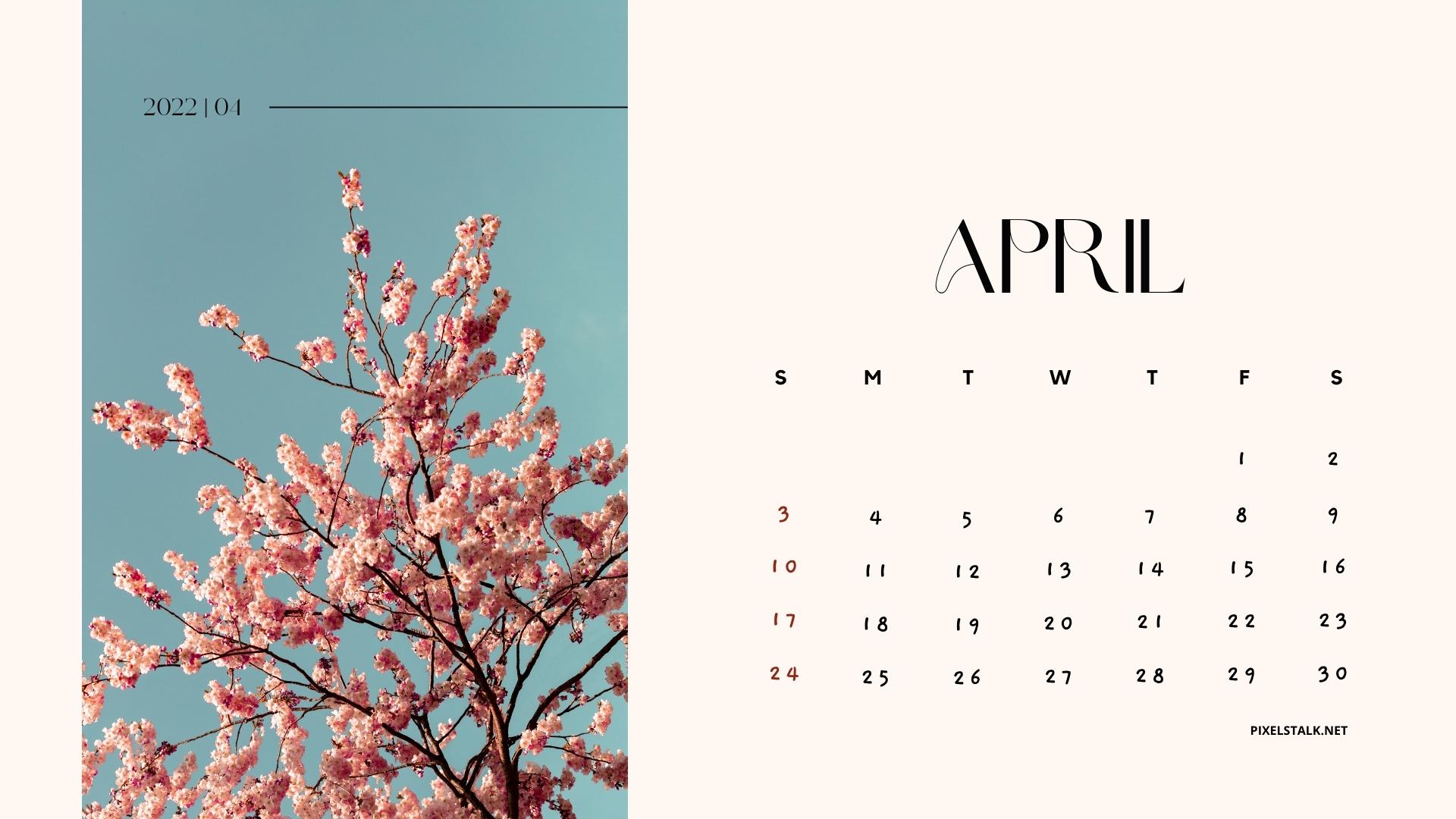 April 2022 Calendar Desktop Wallpaper