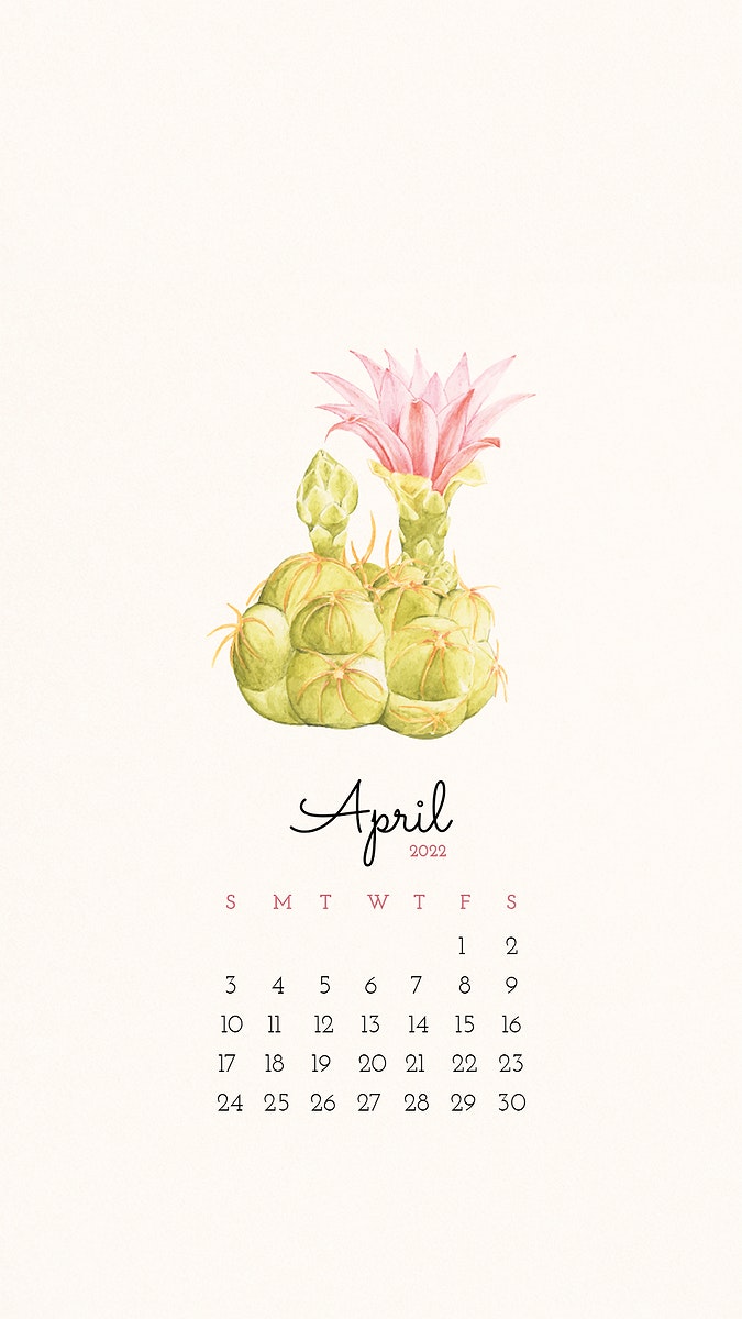 Cactus 2022 April calendar ,. Free PSD