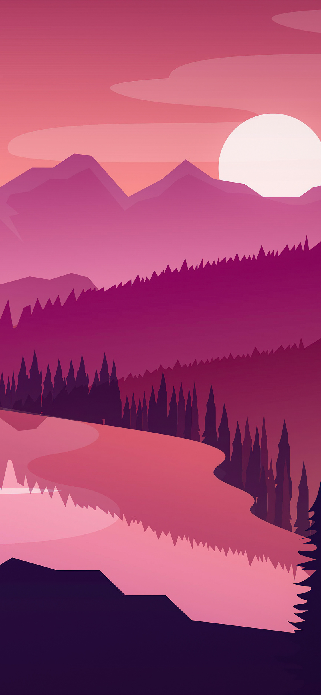 Flat Minimal Morning Landscape Lake 5k iPhone XS, iPhone 10, iPhone X HD 4k Wallpaper, Image, Background, Photo and Picture