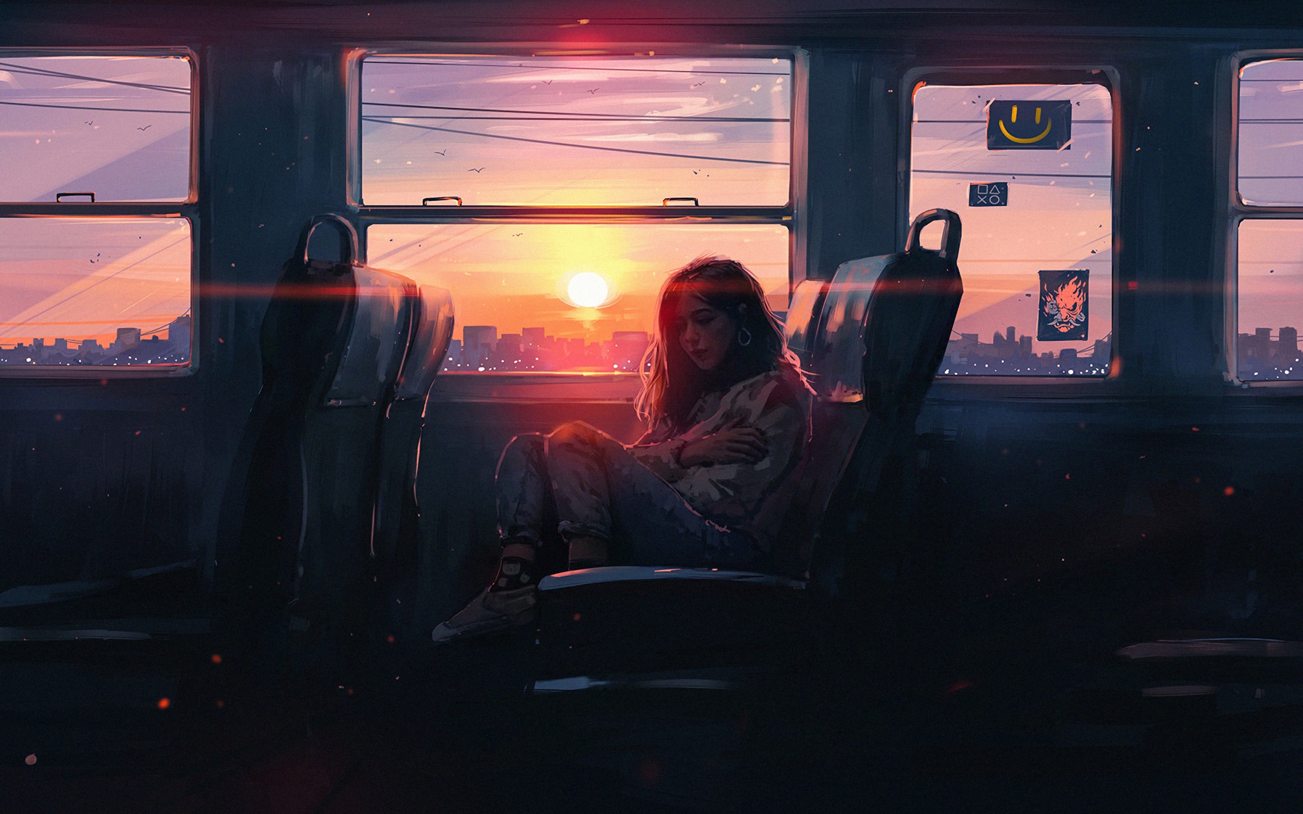 Wallpaper Art, Alone, Girl, Sunset background