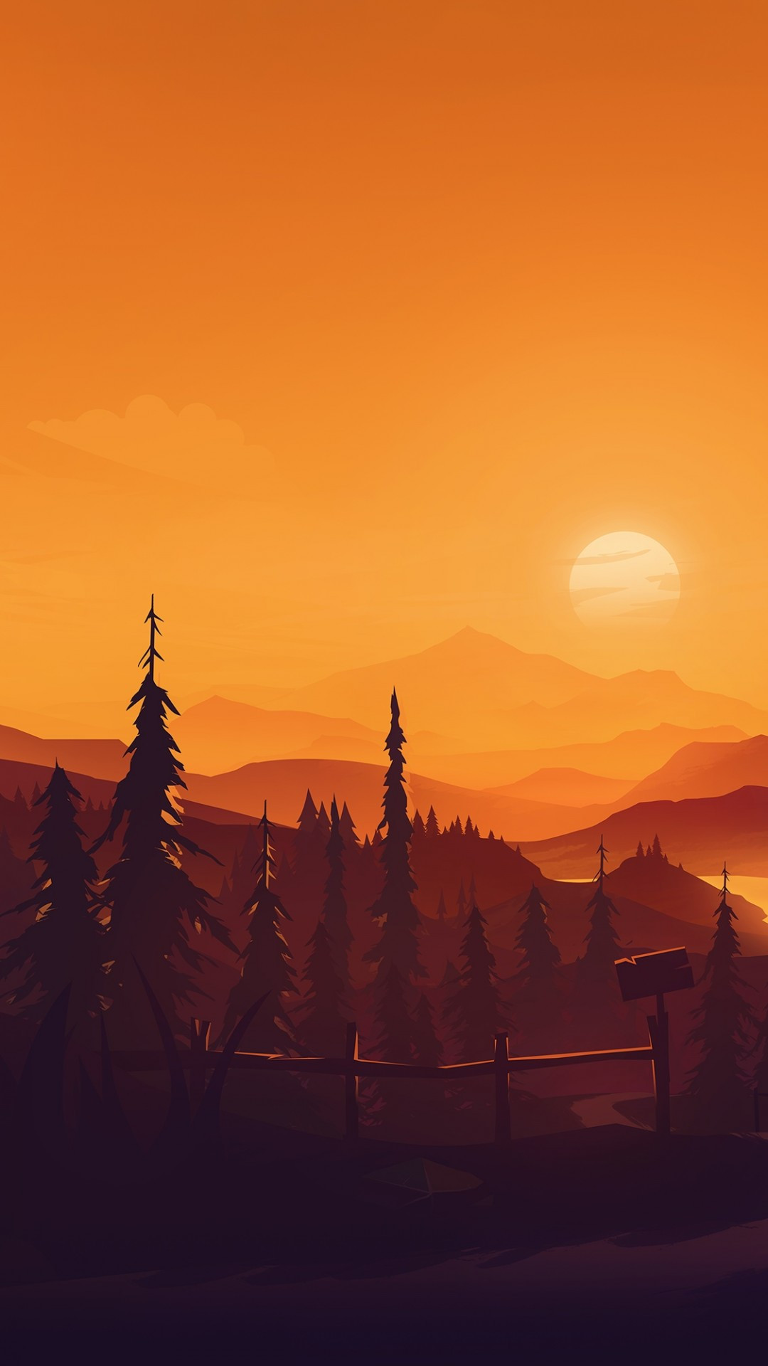 Download 1080x1920 Flat Sunset Landscape, Digital Art, Trees Wallpaper for iPhone 8, iPhone 7 Plus, iPhone 6+, Sony Xperia Z, HTC One