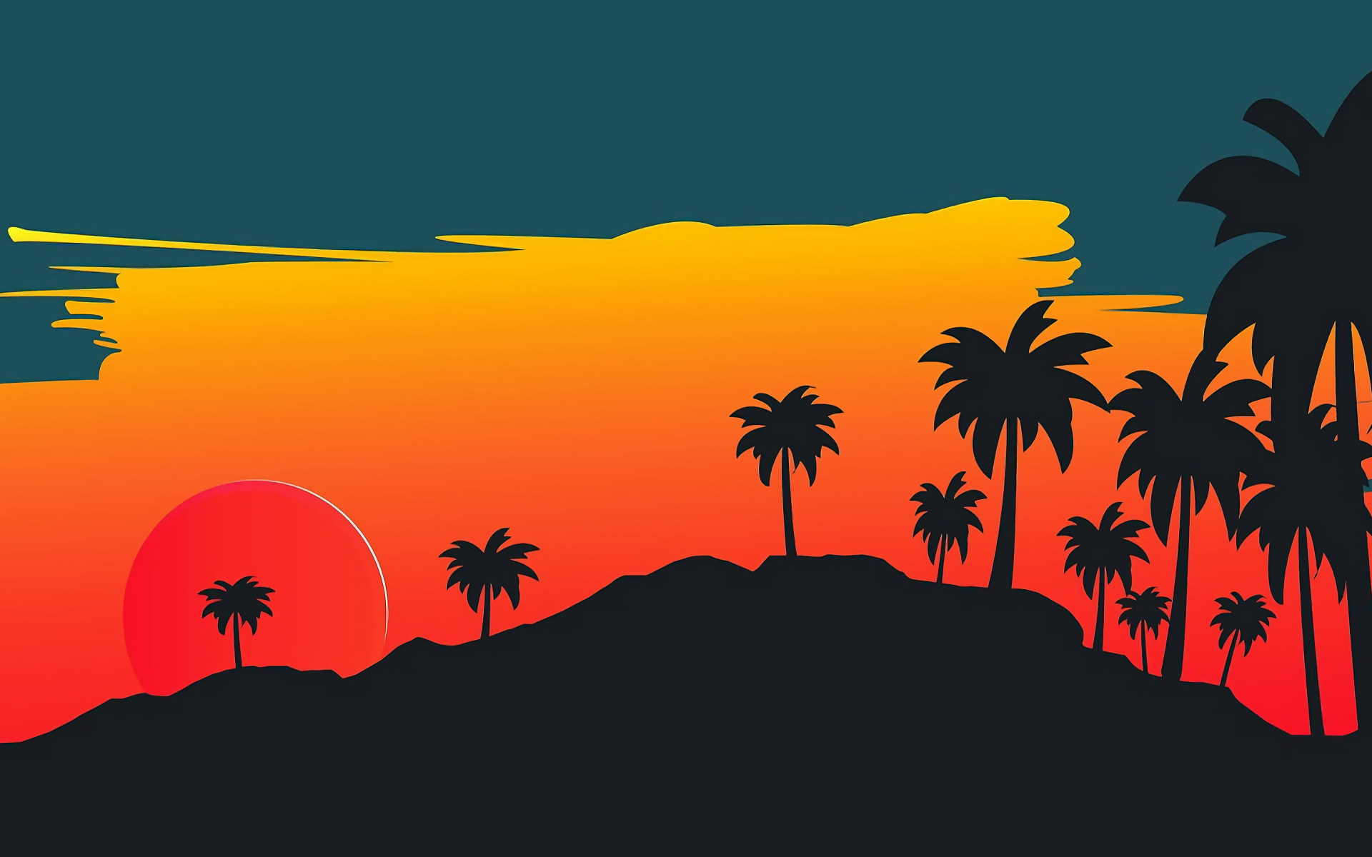 The Sun, Minimalism, Star, Style, Palm Trees, Background, Illustration, Wallpaper • Wallpaper For You