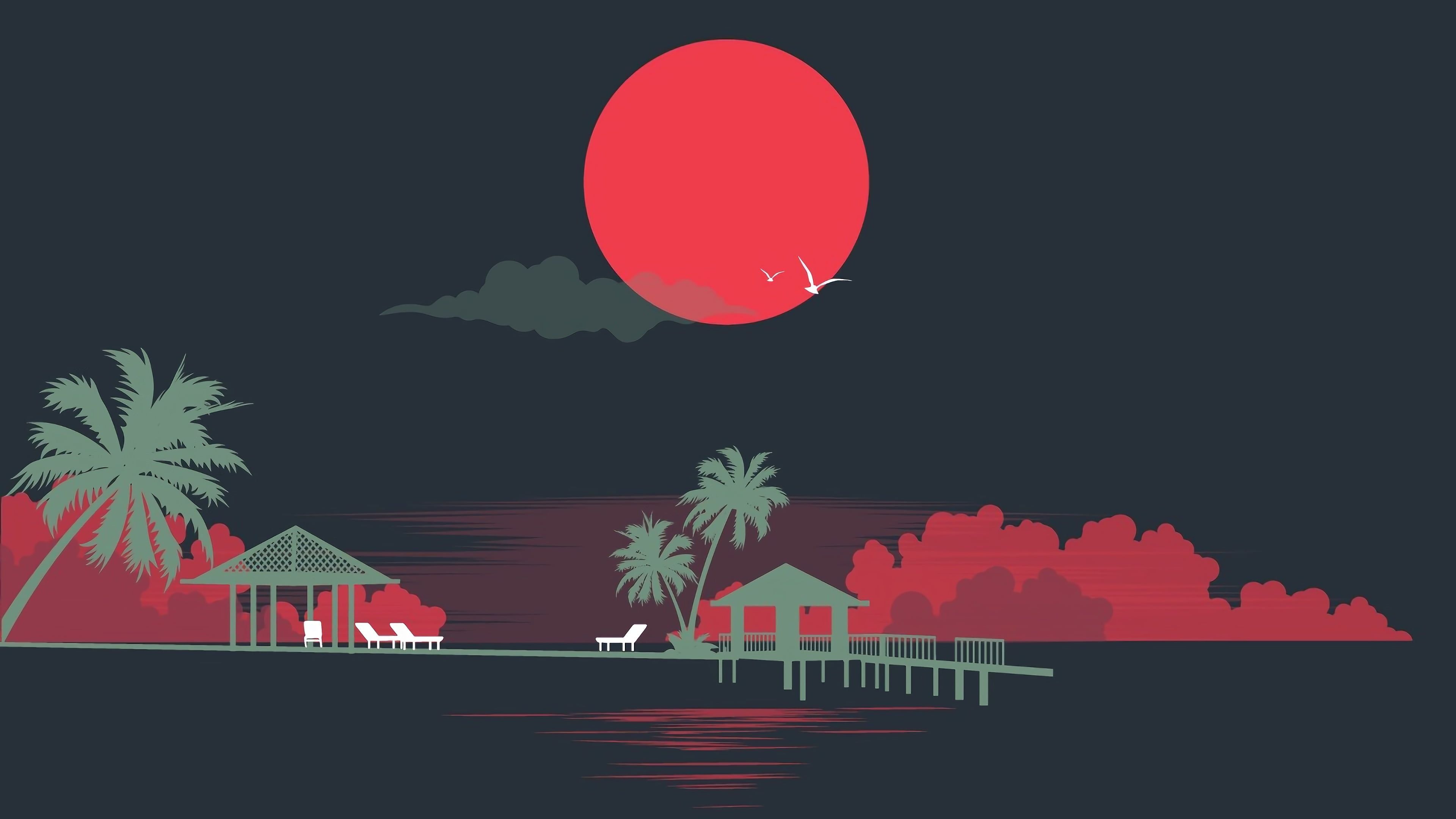 The sun #Sea #Music #Style Palm trees #Silhouettes s #Style #Neon #Illustration 's #Synth #Retrowave #Sy. Red and black wallpaper, Neon wallpaper, Wallpaper