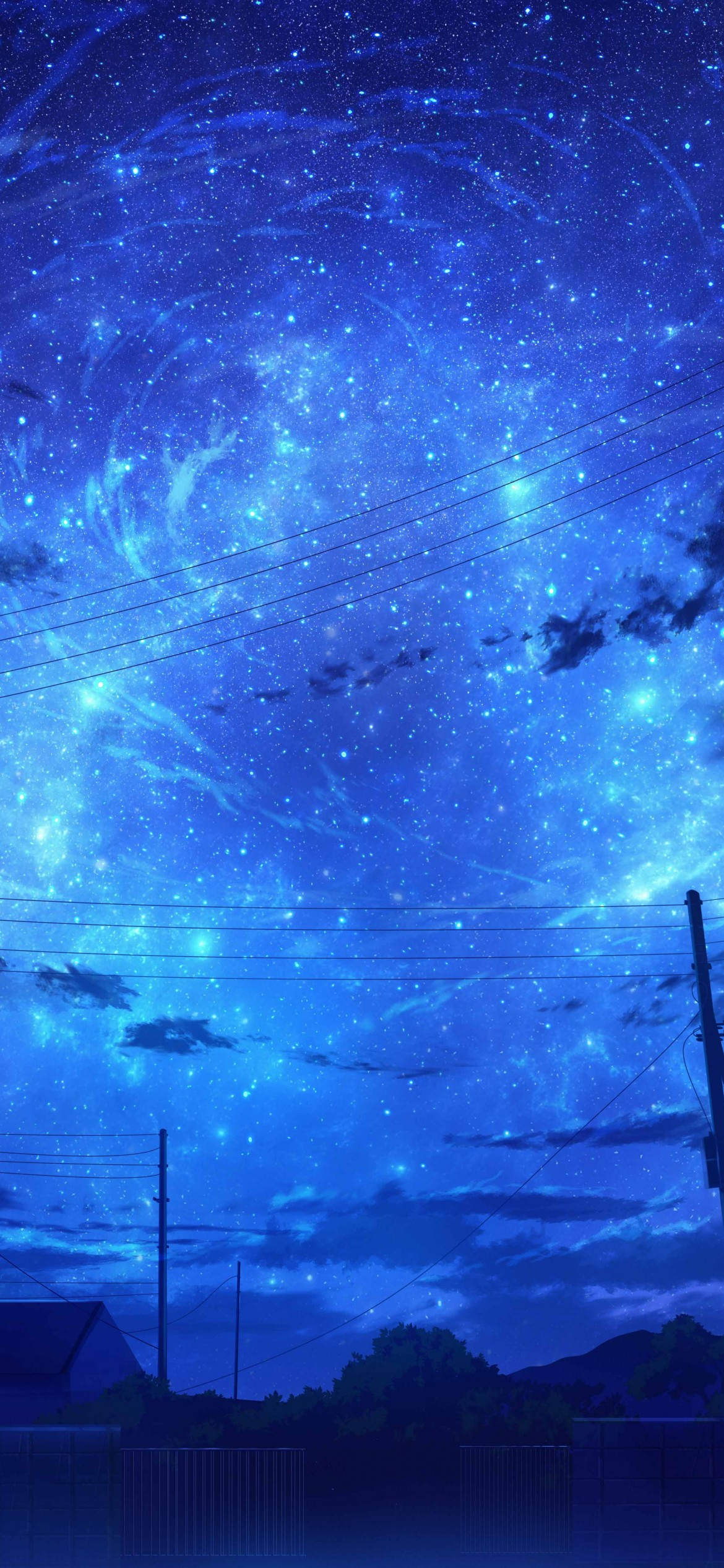 Download 1170x2532 Anime Landscape, Blue Sky, Clouds, Scenery, Starry Night Wallpaper for iPhone 12 Pro