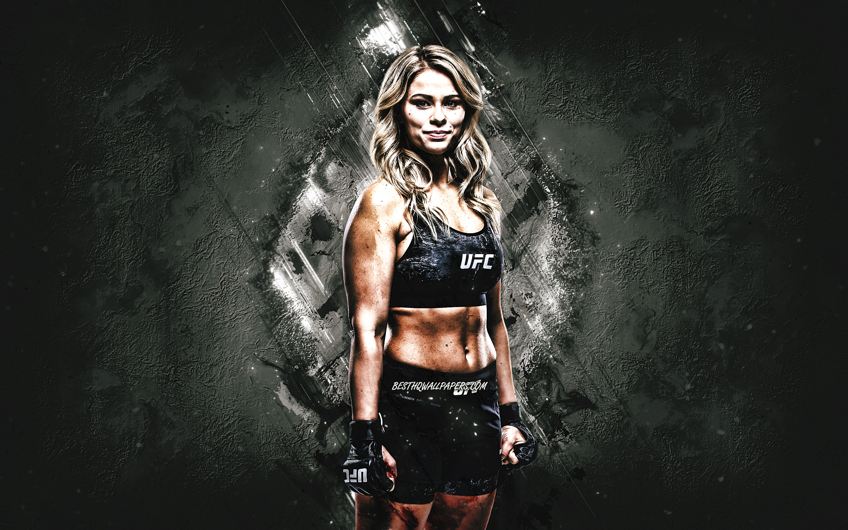 Download wallpaper Paige VanZant, UFC, MMA, American fighter, gray stone background for desktop with resolution 2880x1800. High Quality HD picture wallpaper