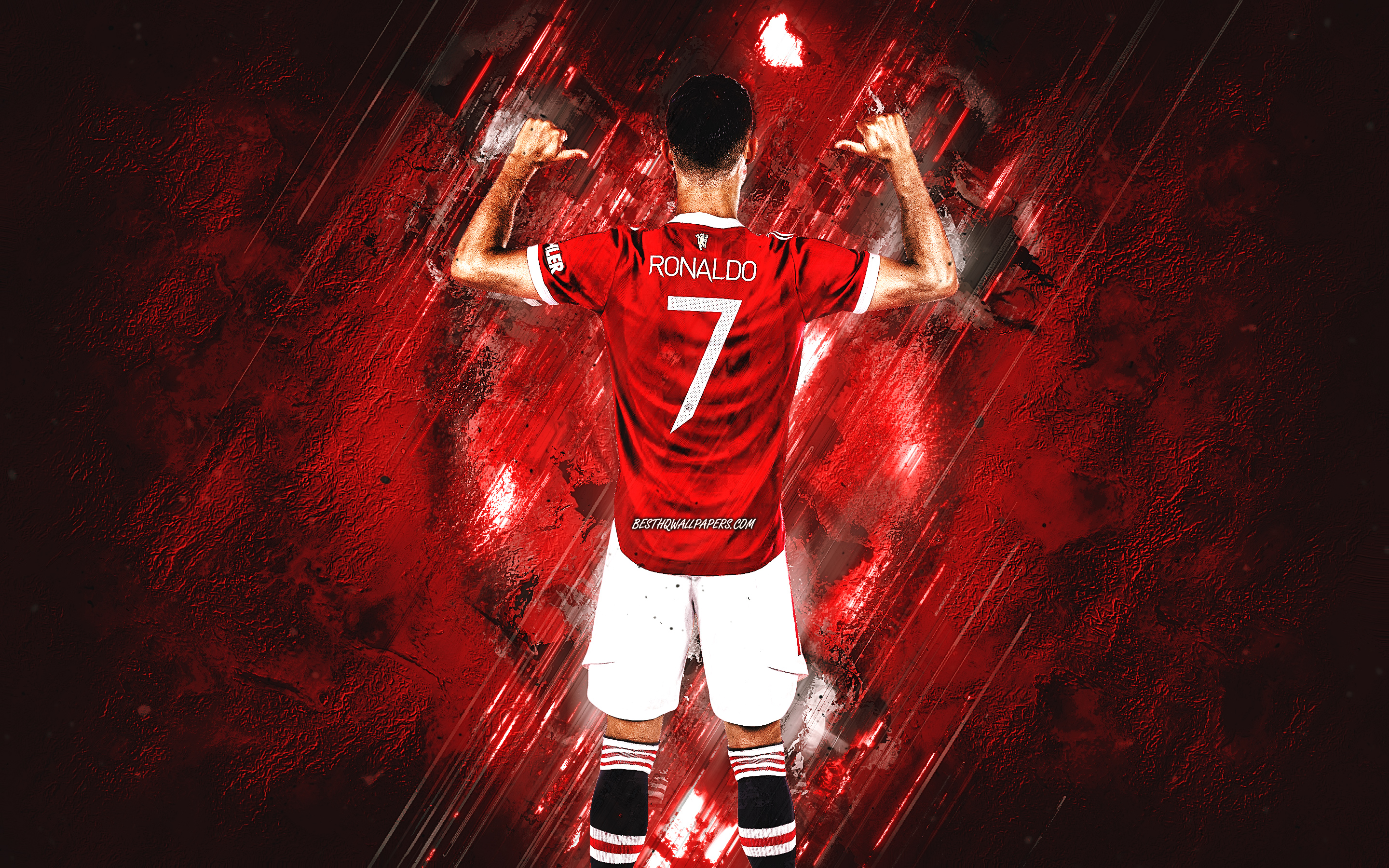 Download wallpaper Cristiano Ronaldo, number Manchester United FC, Premier League, CR football star, England, football, Ronaldo Manchester United for desktop with resolution 2880x1800. High Quality HD picture wallpaper