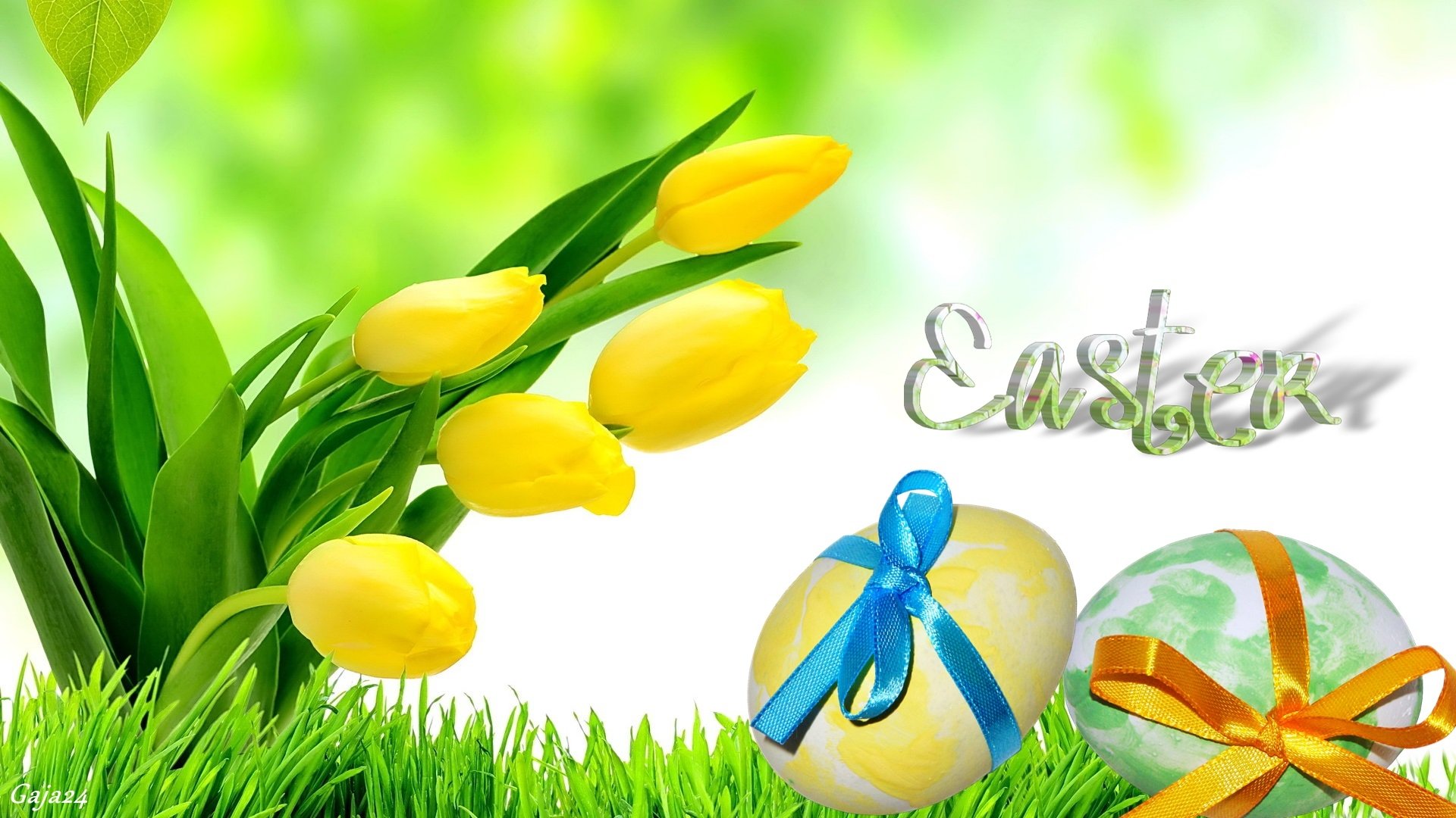 Yellow Tulips and Easter Eggs HD Wallpaper